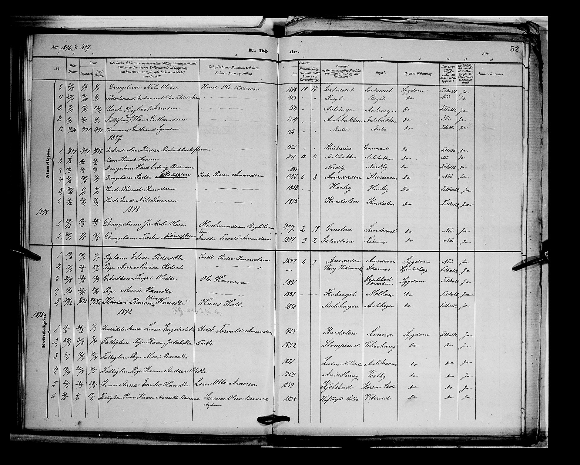 Sør-Odal prestekontor, AV/SAH-PREST-030/H/Ha/Hab/L0003: Parish register (copy) no. 3, 1895-1906, p. 52