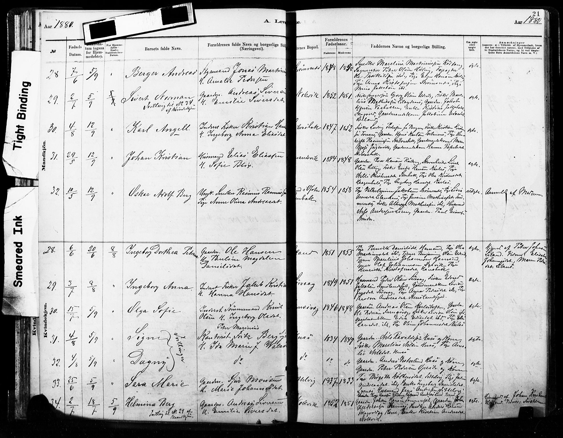 Ministerialprotokoller, klokkerbøker og fødselsregistre - Nordland, AV/SAT-A-1459/859/L0846: Parish register (official) no. 859A06, 1878-1889, p. 21