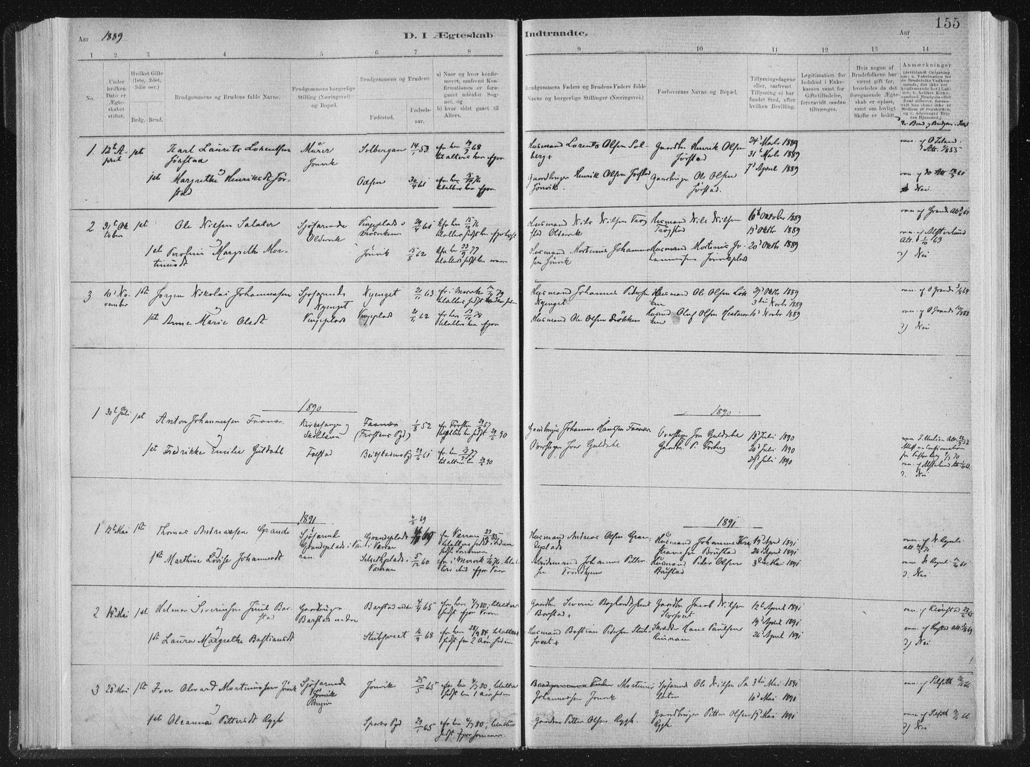 Ministerialprotokoller, klokkerbøker og fødselsregistre - Nord-Trøndelag, SAT/A-1458/722/L0220: Parish register (official) no. 722A07, 1881-1908, p. 155
