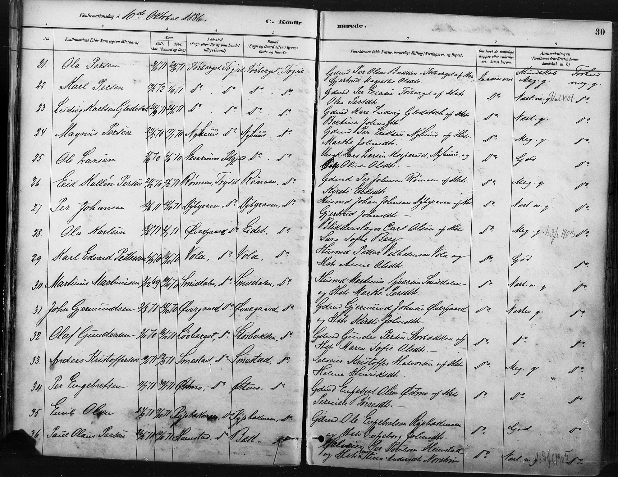 Trysil prestekontor, SAH/PREST-046/H/Ha/Haa/L0009: Parish register (official) no. 9, 1881-1897, p. 30