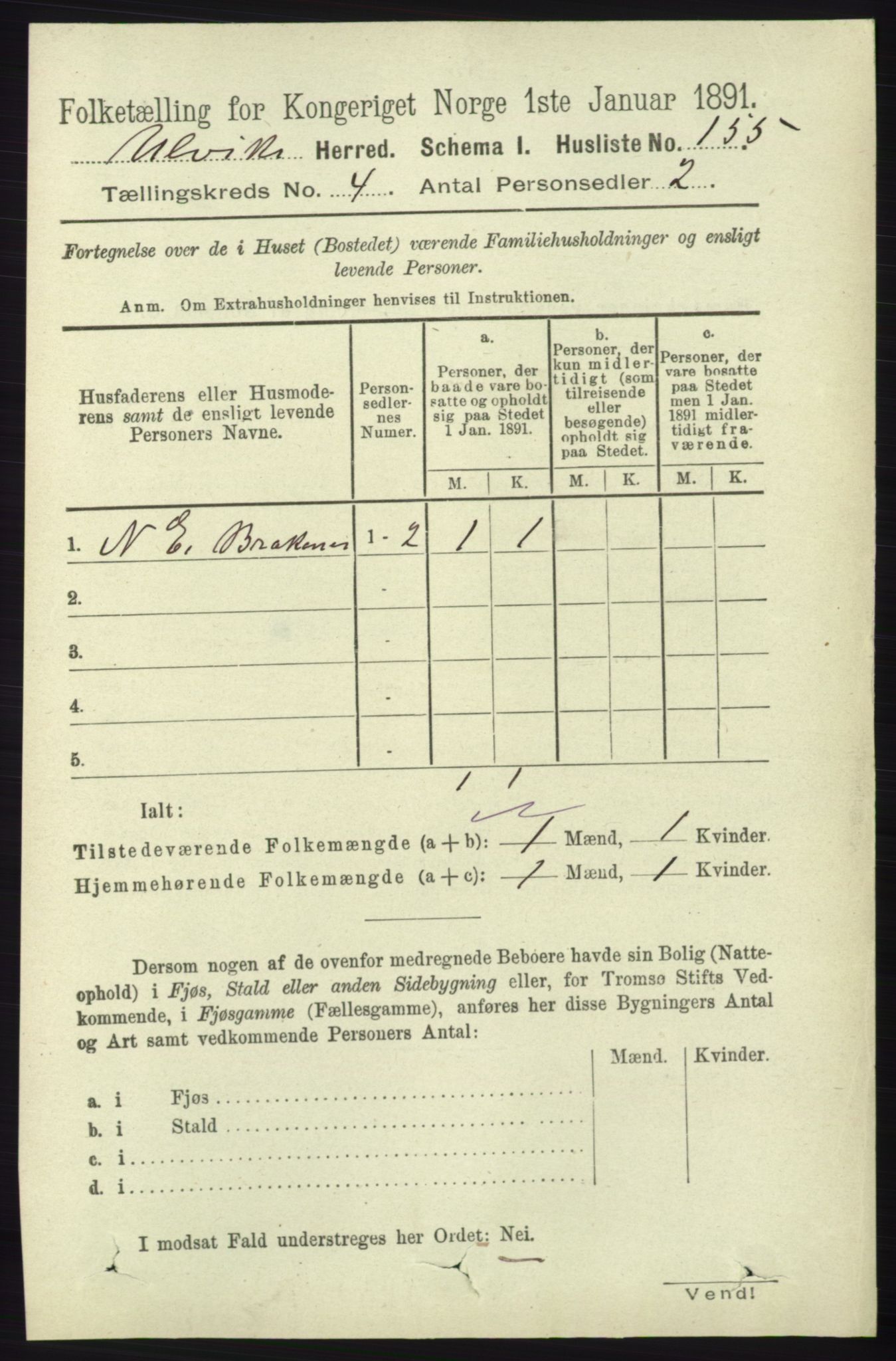 RA, 1891 census for 1233 Ulvik, 1891, p. 585