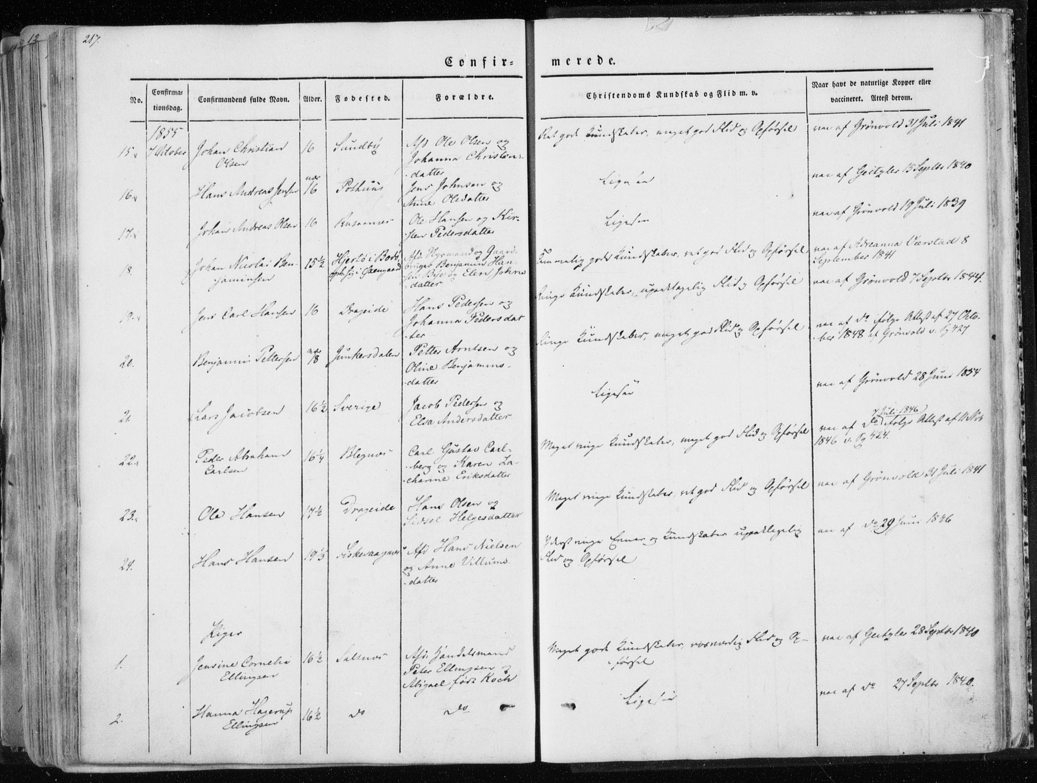 Ministerialprotokoller, klokkerbøker og fødselsregistre - Nordland, AV/SAT-A-1459/847/L0666: Parish register (official) no. 847A06, 1842-1871, p. 217