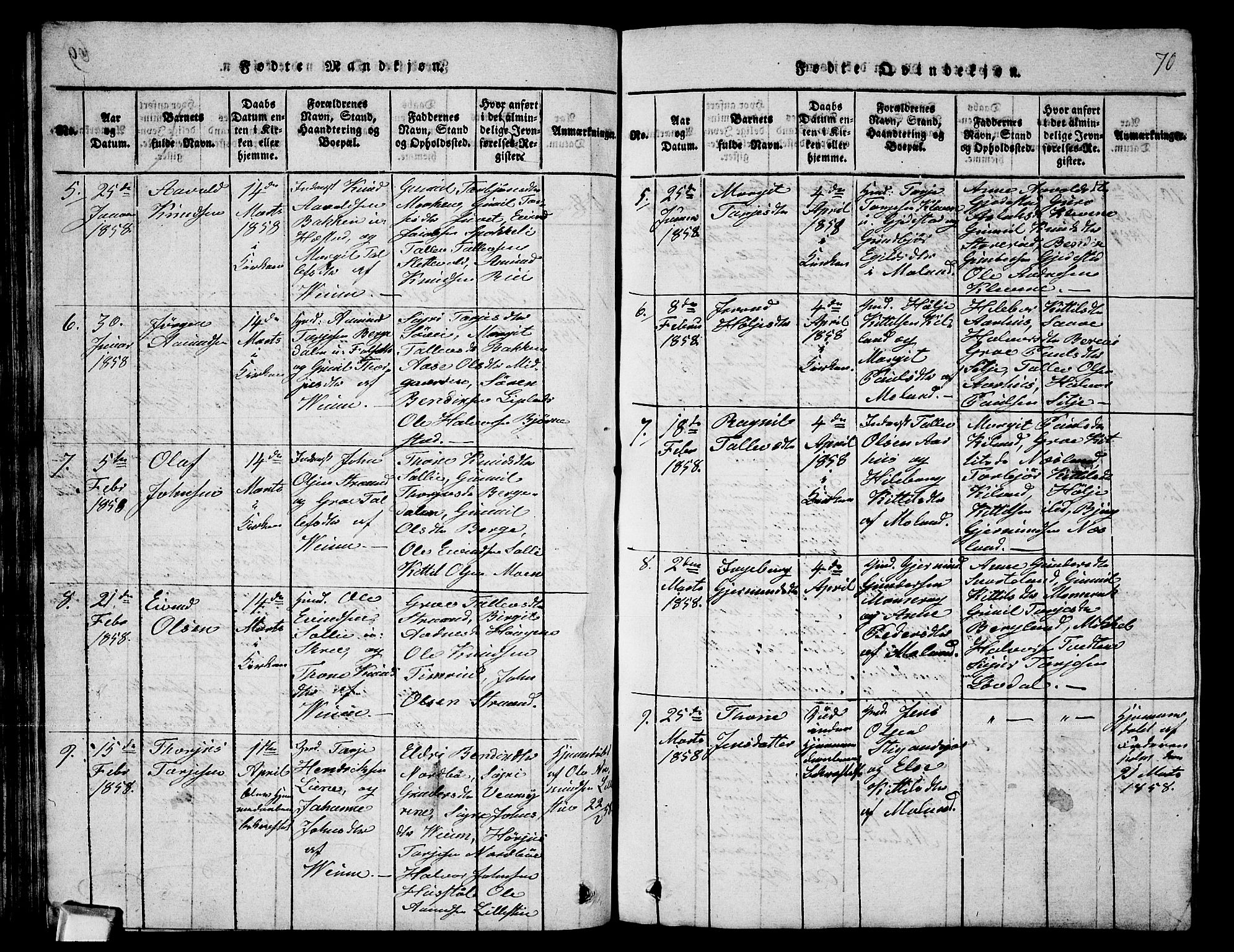 Fyresdal kirkebøker, SAKO/A-263/G/Ga/L0003: Parish register (copy) no. I 3, 1815-1863, p. 70