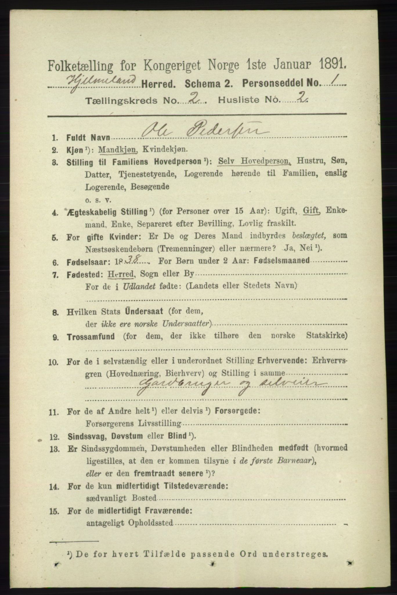 RA, 1891 census for 1133 Hjelmeland, 1891, p. 387