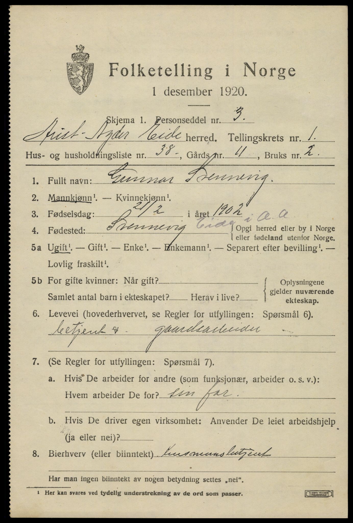 SAK, 1920 census for Eide, 1920, p. 650