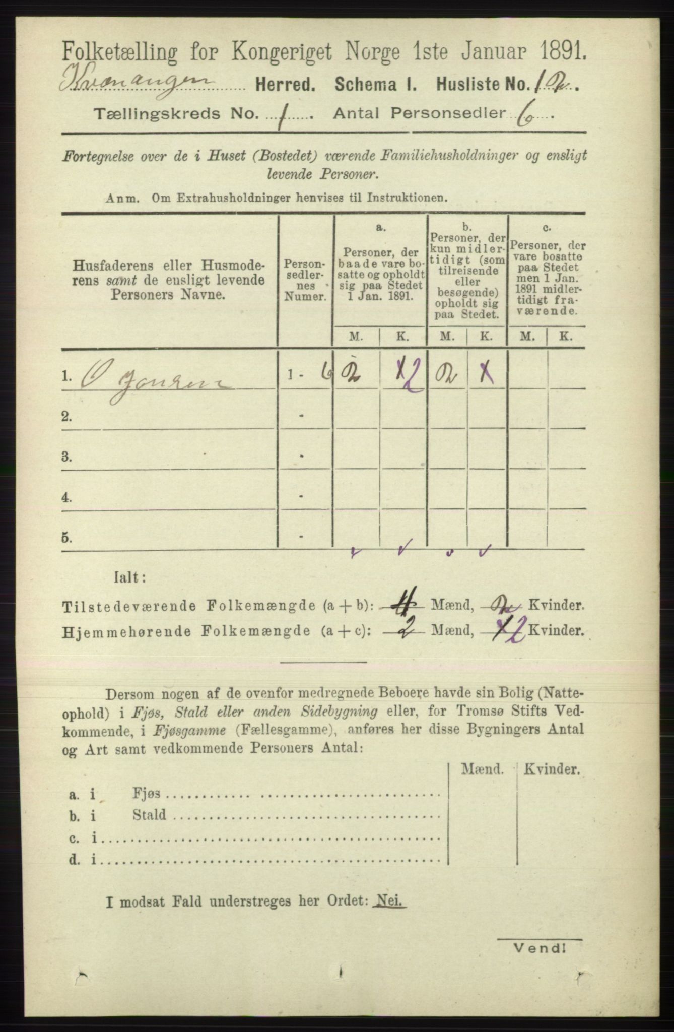 RA, 1891 census for 1943 Kvænangen, 1891, p. 25