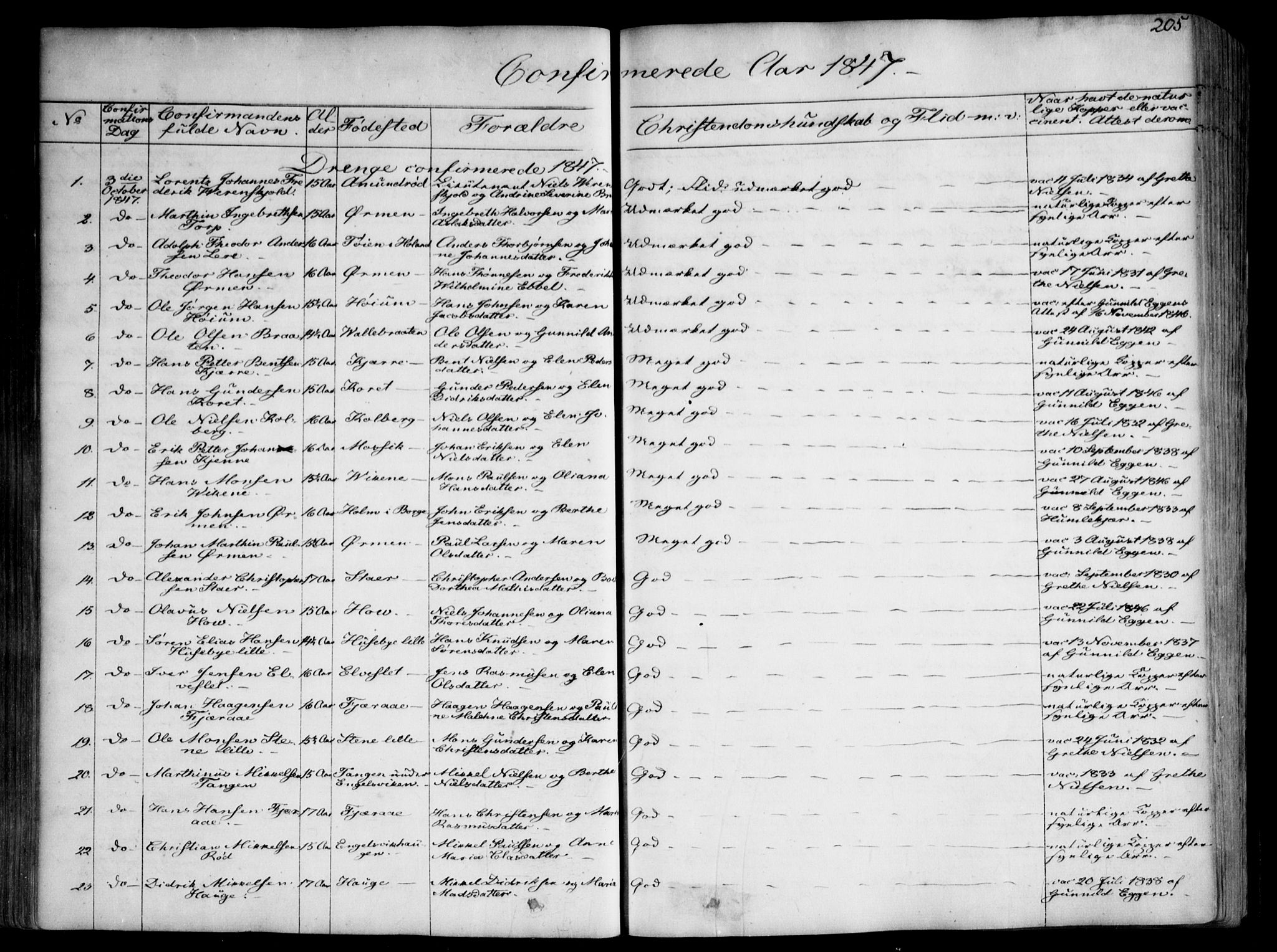 Onsøy prestekontor Kirkebøker, SAO/A-10914/F/Fa/L0003: Parish register (official) no. I 3, 1841-1860, p. 205