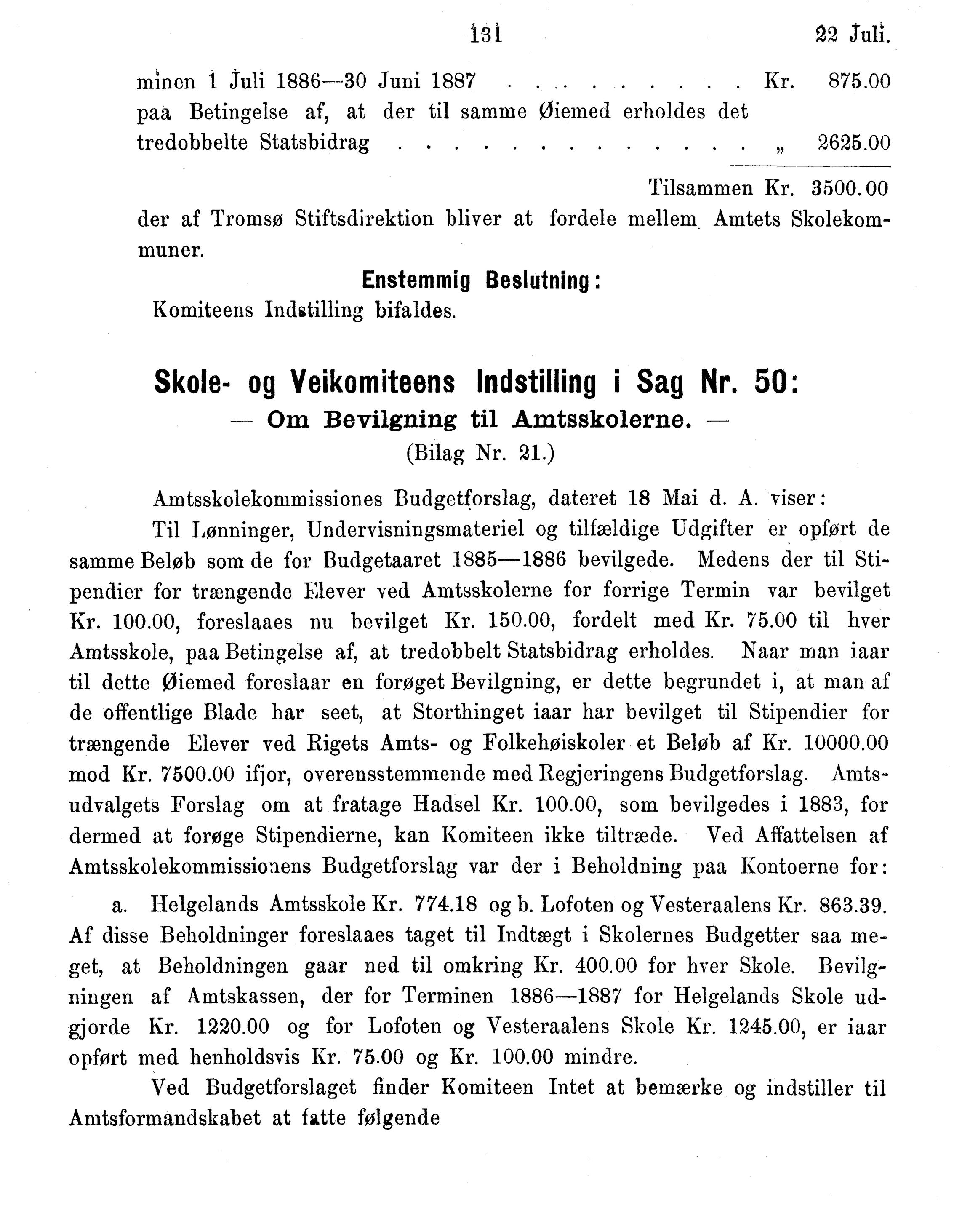 Nordland Fylkeskommune. Fylkestinget, AIN/NFK-17/176/A/Ac/L0015: Fylkestingsforhandlinger 1886-1890, 1886-1890