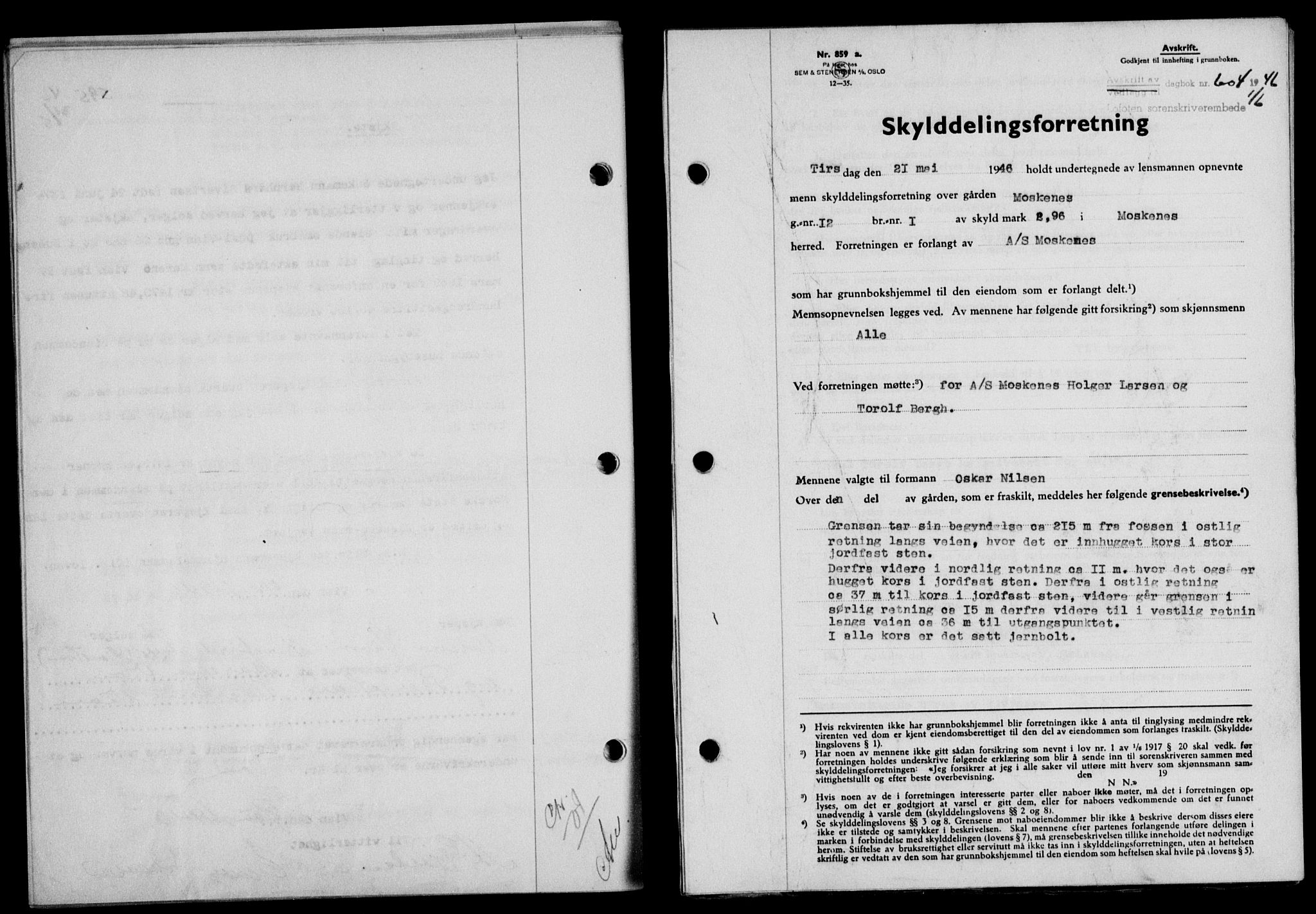 Lofoten sorenskriveri, SAT/A-0017/1/2/2C/L0014a: Mortgage book no. 14a, 1946-1946, Diary no: : 604/1946