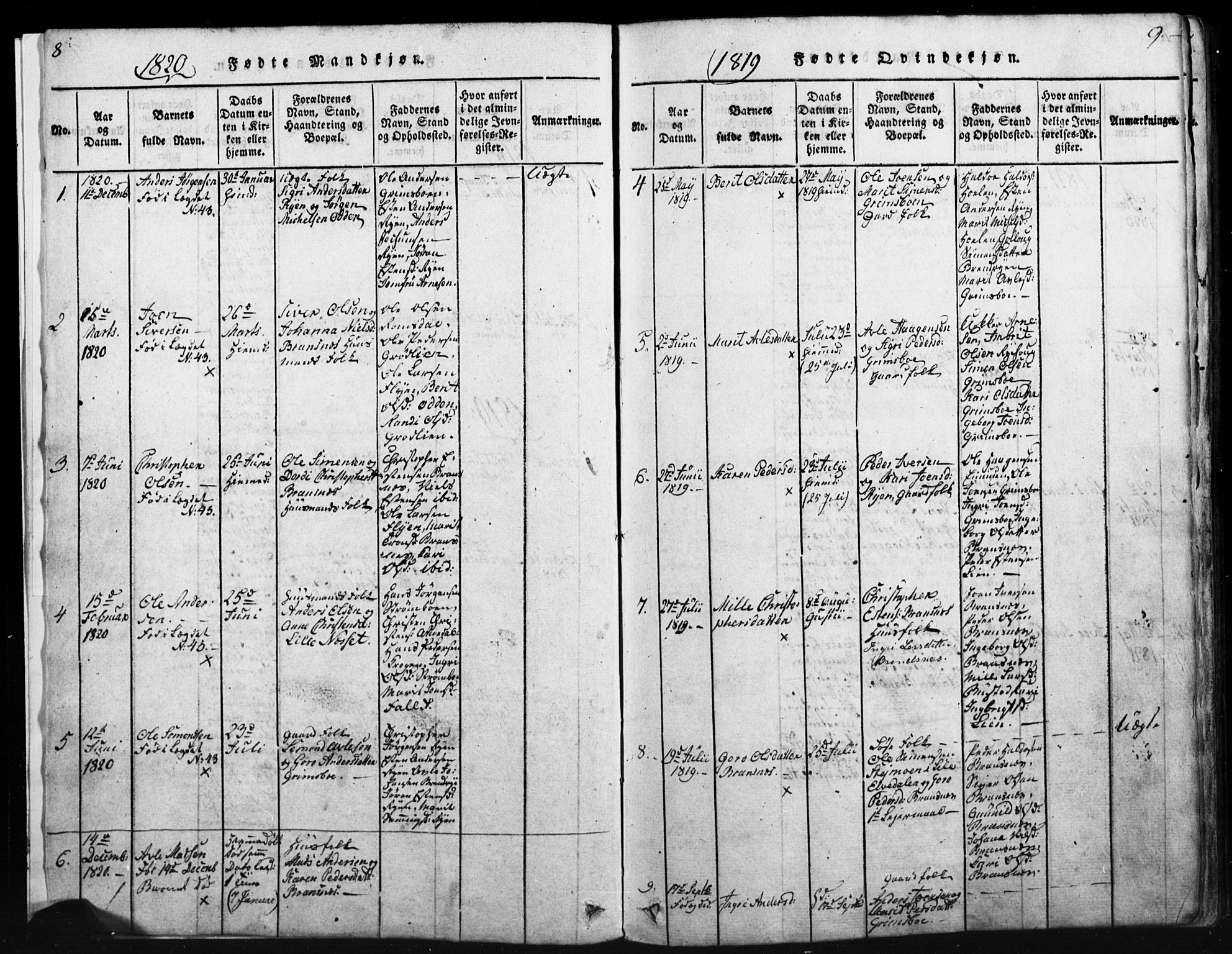 Tynset prestekontor, AV/SAH-PREST-058/H/Ha/Hab/L0003: Parish register (copy) no. 3, 1814-1862, p. 8-9