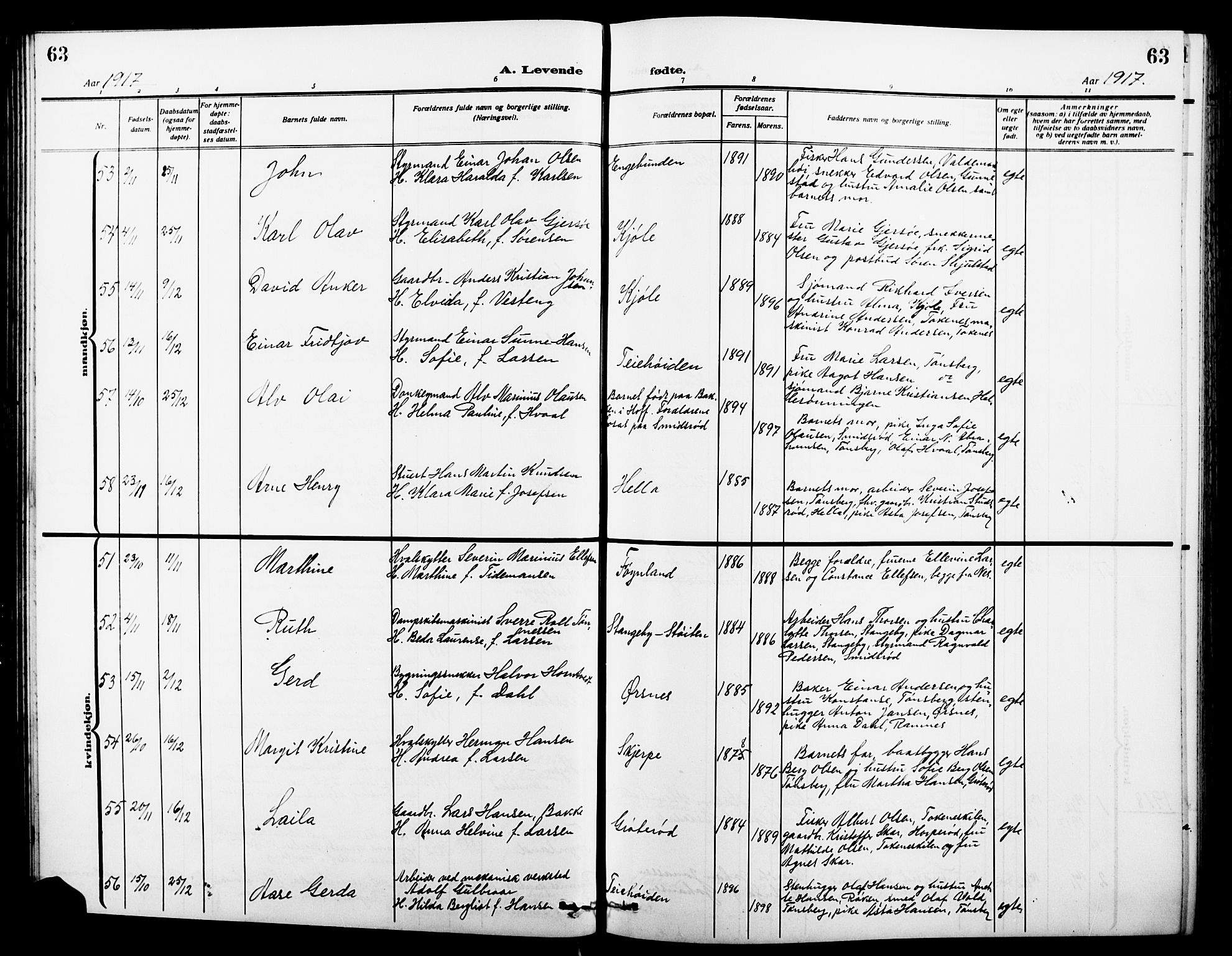 Nøtterøy kirkebøker, AV/SAKO-A-354/G/Ga/L0005: Parish register (copy) no. I 5, 1910-1924, p. 63