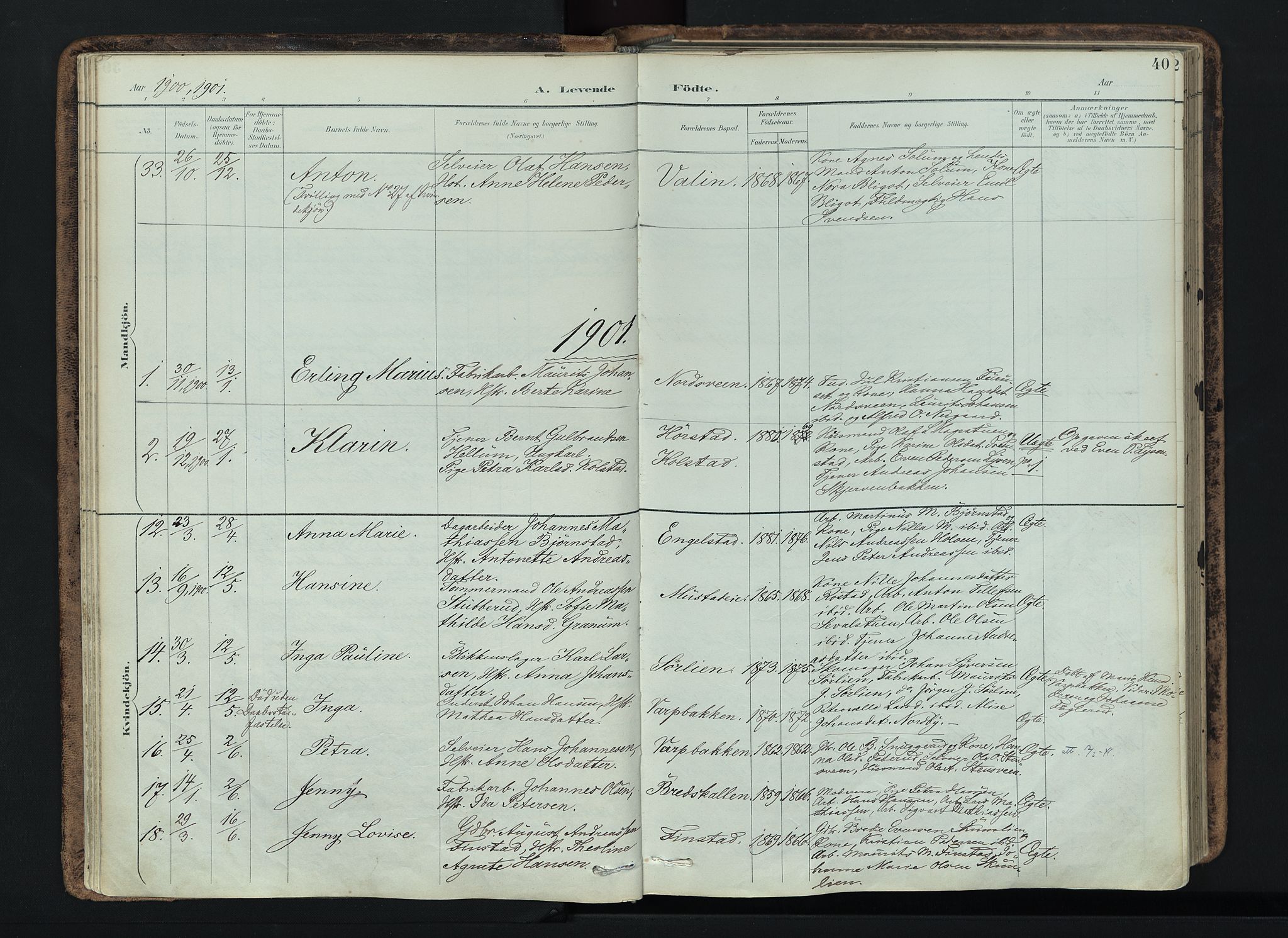 Vardal prestekontor, SAH/PREST-100/H/Ha/Haa/L0019: Parish register (official) no. 19, 1893-1907, p. 40