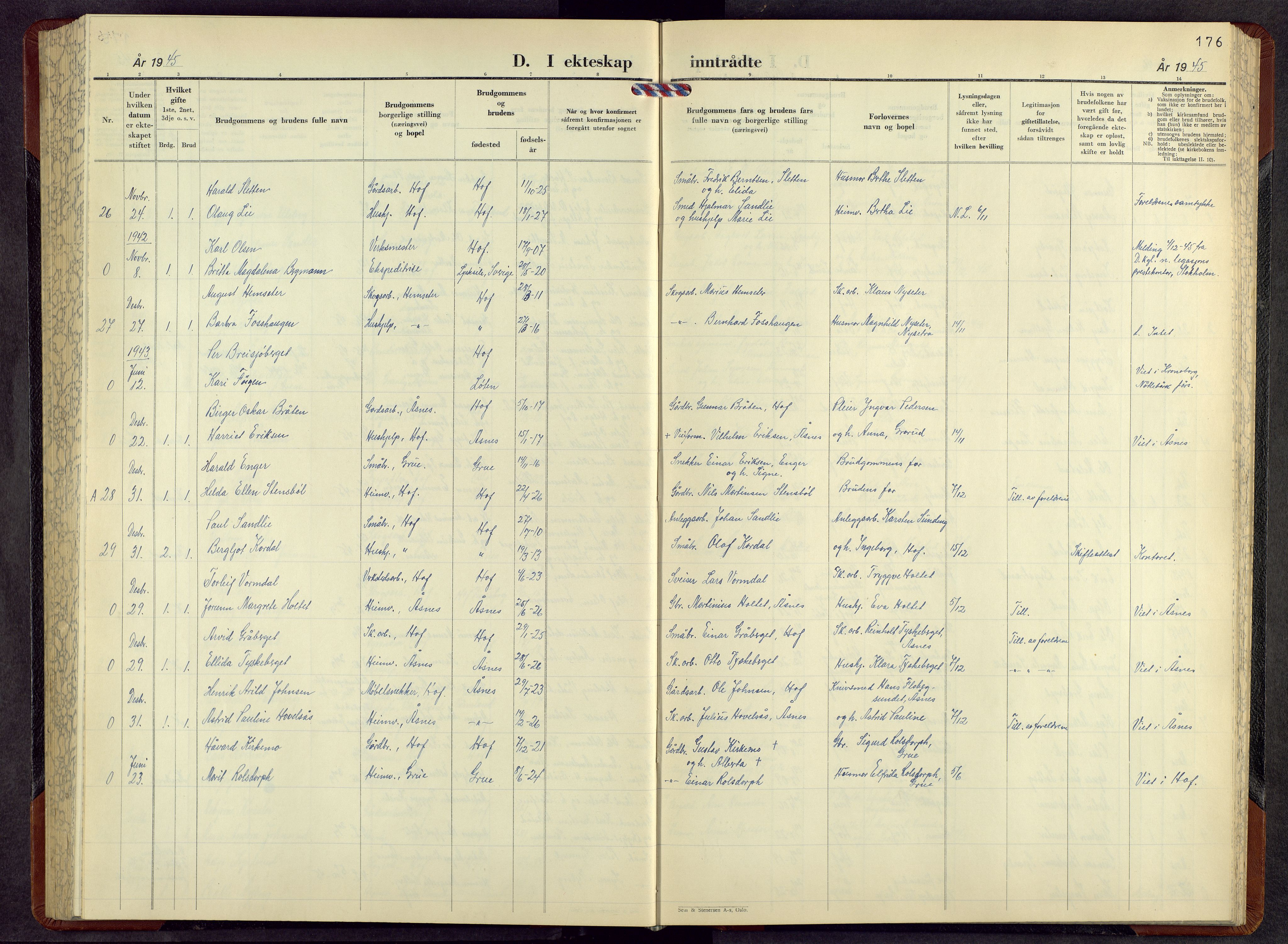 Hof prestekontor, AV/SAH-PREST-038/H/Ha/Hab/L0004: Parish register (copy) no. 4, 1948-1967, p. 176