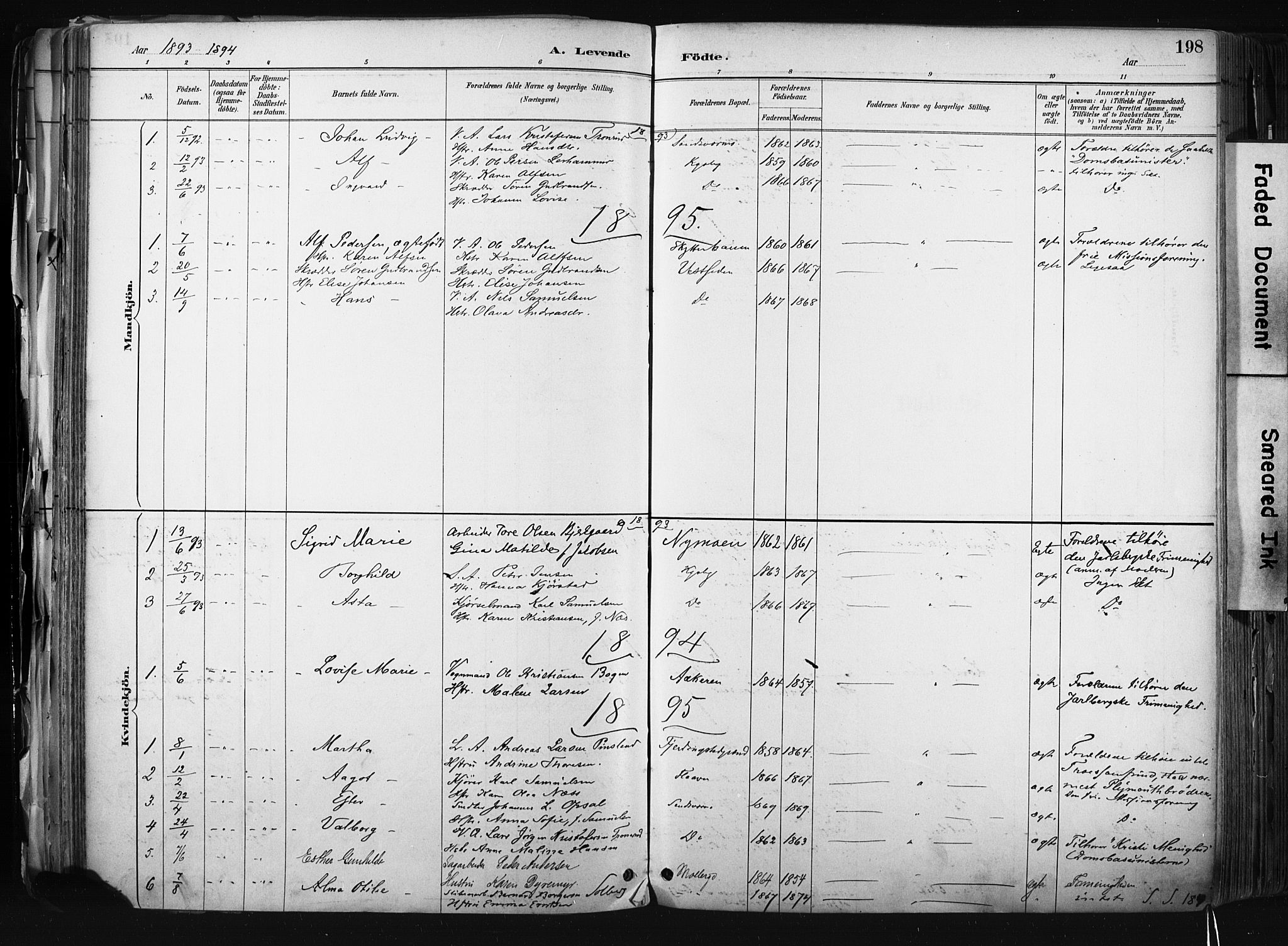 Kongsberg kirkebøker, SAKO/A-22/F/Fb/L0002: Parish register (official) no. II 2, 1886-1896, p. 198