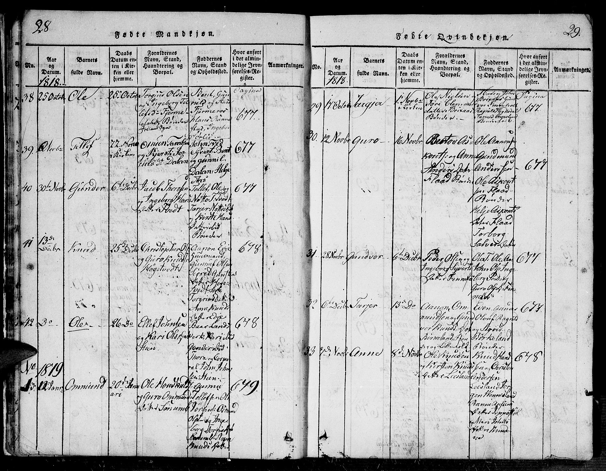 Evje sokneprestkontor, SAK/1111-0008/F/Fa/Faa/L0004: Parish register (official) no. A 4, 1816-1840, p. 28-29