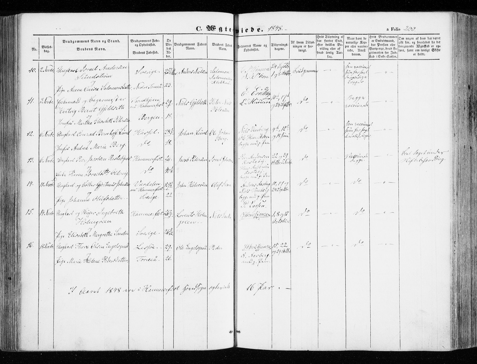 Hammerfest sokneprestkontor, SATØ/S-1347/H/Ha/L0004.kirke: Parish register (official) no. 4, 1843-1856, p. 200