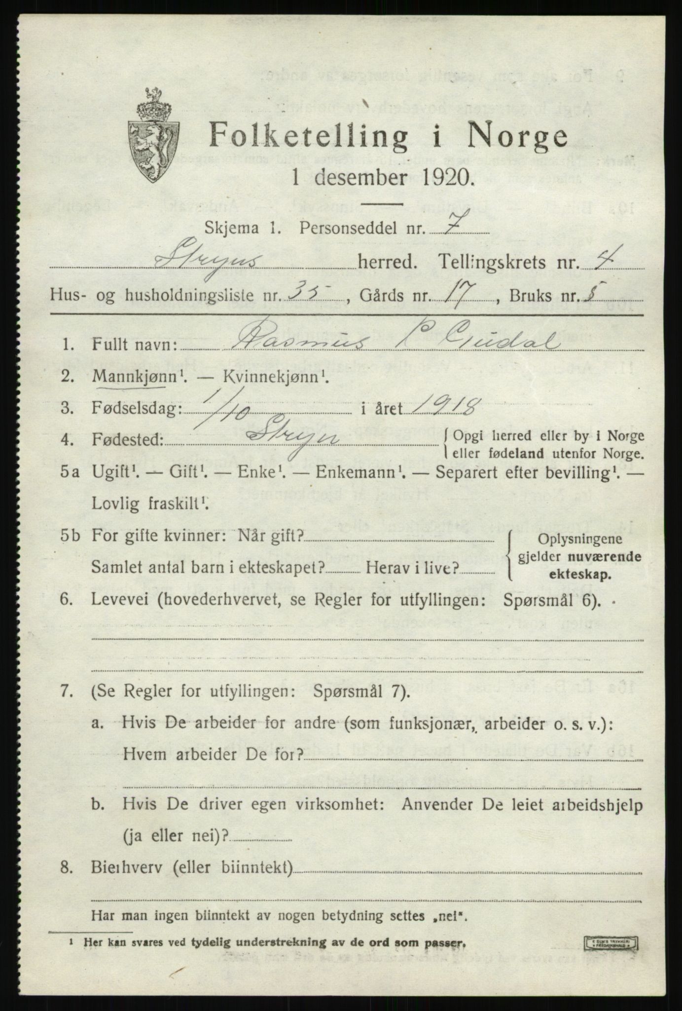 SAB, 1920 census for Stryn, 1920, p. 2144