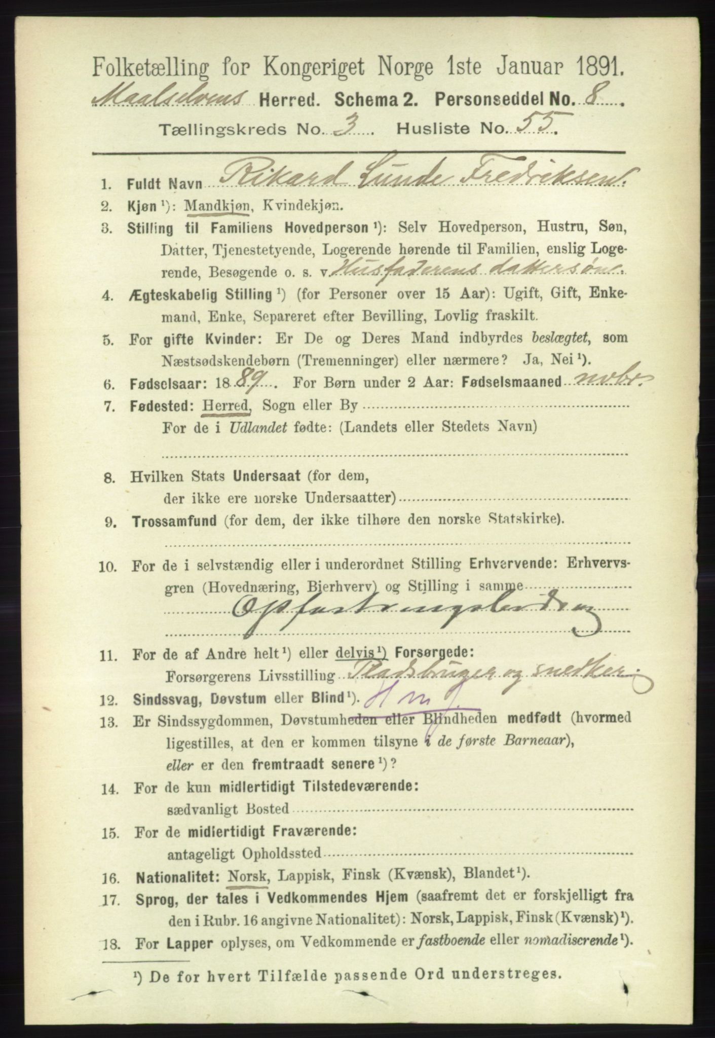 RA, 1891 census for 1924 Målselv, 1891, p. 981
