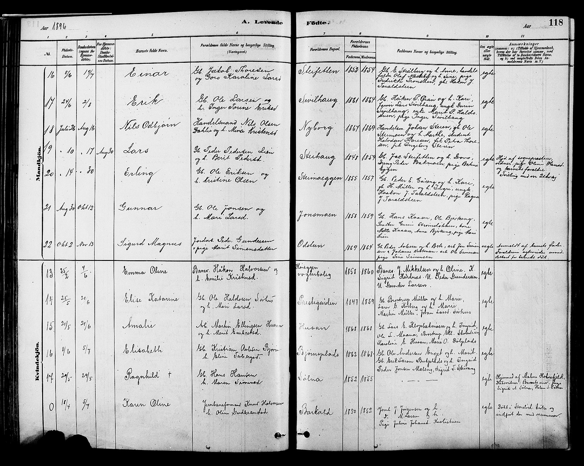 Alvdal prestekontor, SAH/PREST-060/H/Ha/Hab/L0003: Parish register (copy) no. 3, 1878-1907, p. 118