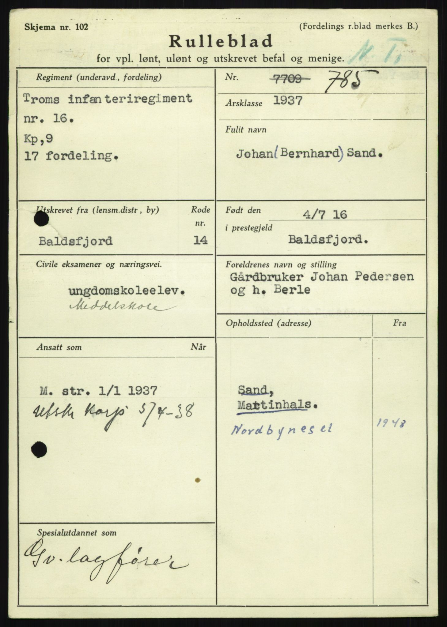 Forsvaret, Troms infanteriregiment nr. 16, AV/RA-RAFA-3146/P/Pa/L0021: Rulleblad for regimentets menige mannskaper, årsklasse 1937, 1937, p. 1091
