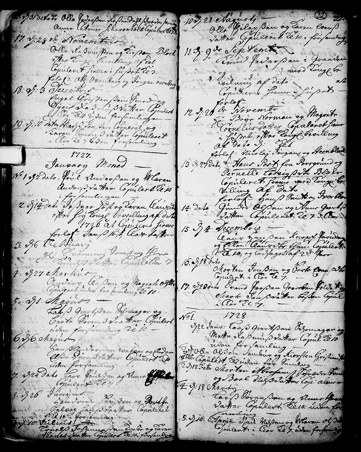 Skien kirkebøker, SAKO/A-302/F/Fa/L0002: Parish register (official) no. 2, 1716-1757, p. 32