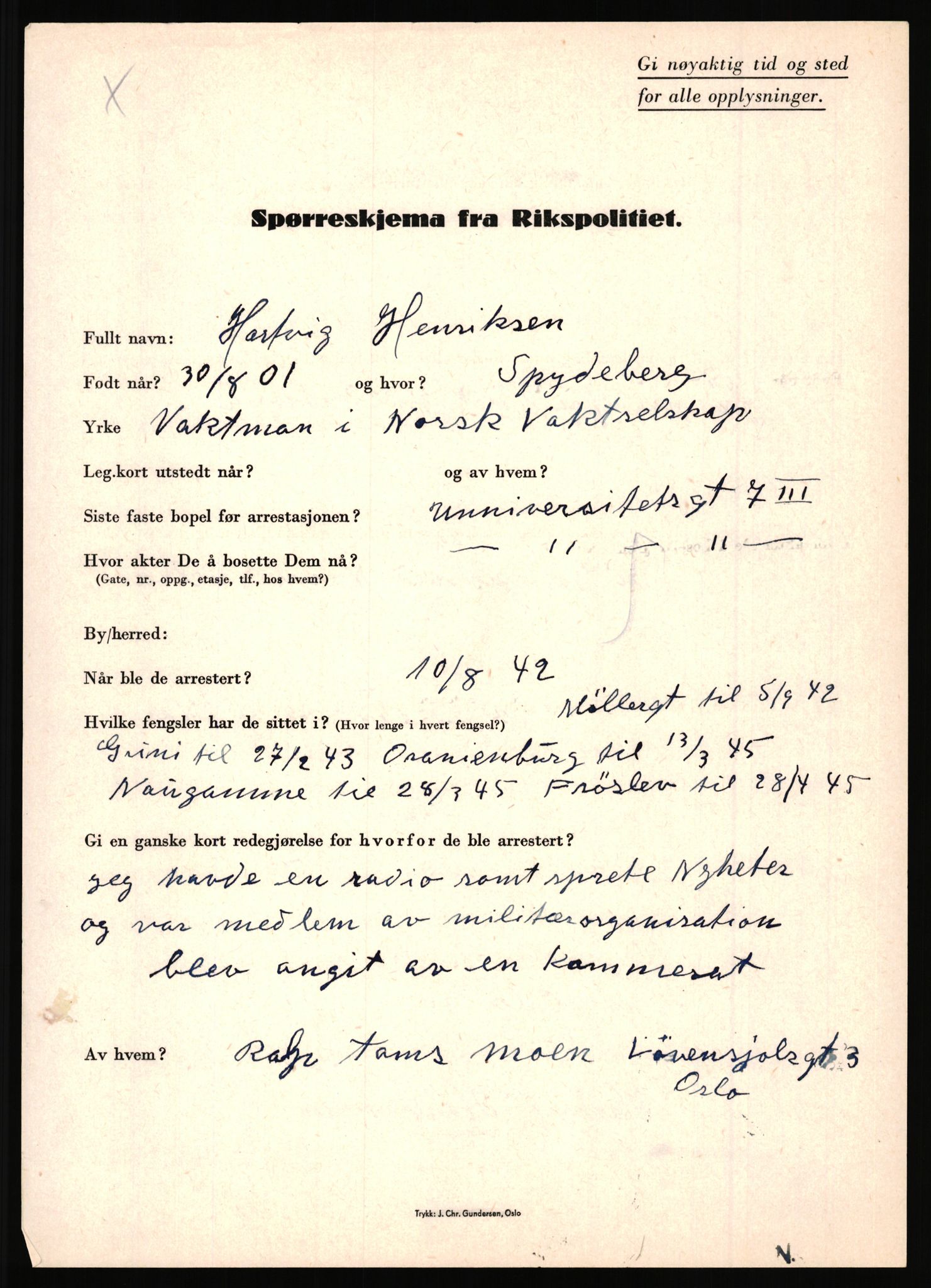 Rikspolitisjefen, AV/RA-S-1560/L/L0007: Heen, Erik C. - Iversen, Trygve, 1940-1945, p. 61