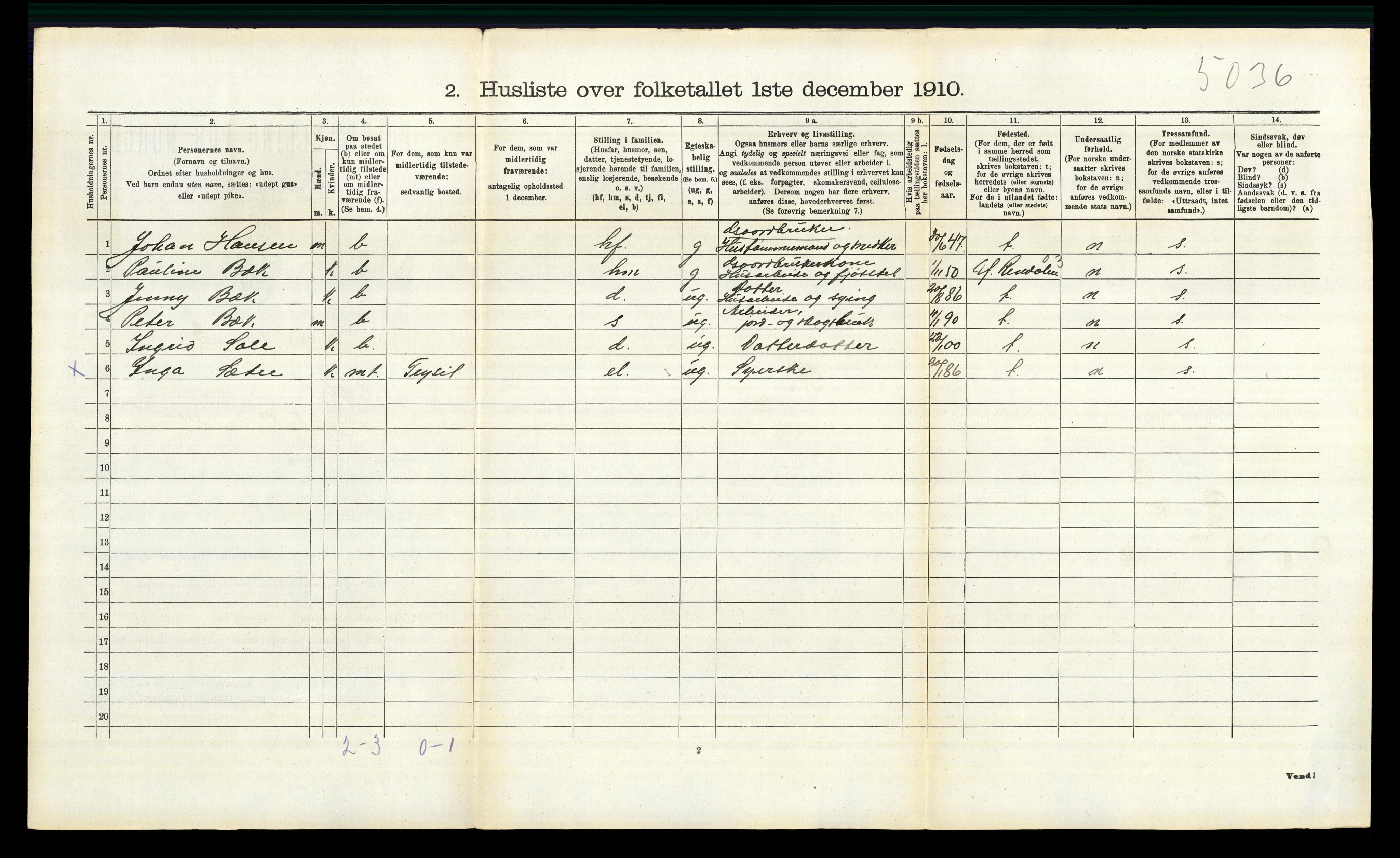 RA, 1910 census for Trysil, 1910, p. 318