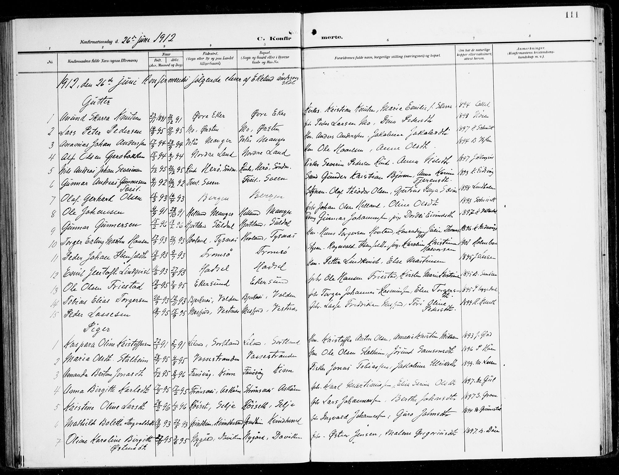 Fana Sokneprestembete, AV/SAB-A-75101/H/Haa/Haai/L0004: Parish register (official) no. I 4, 1912-1933, p. 111