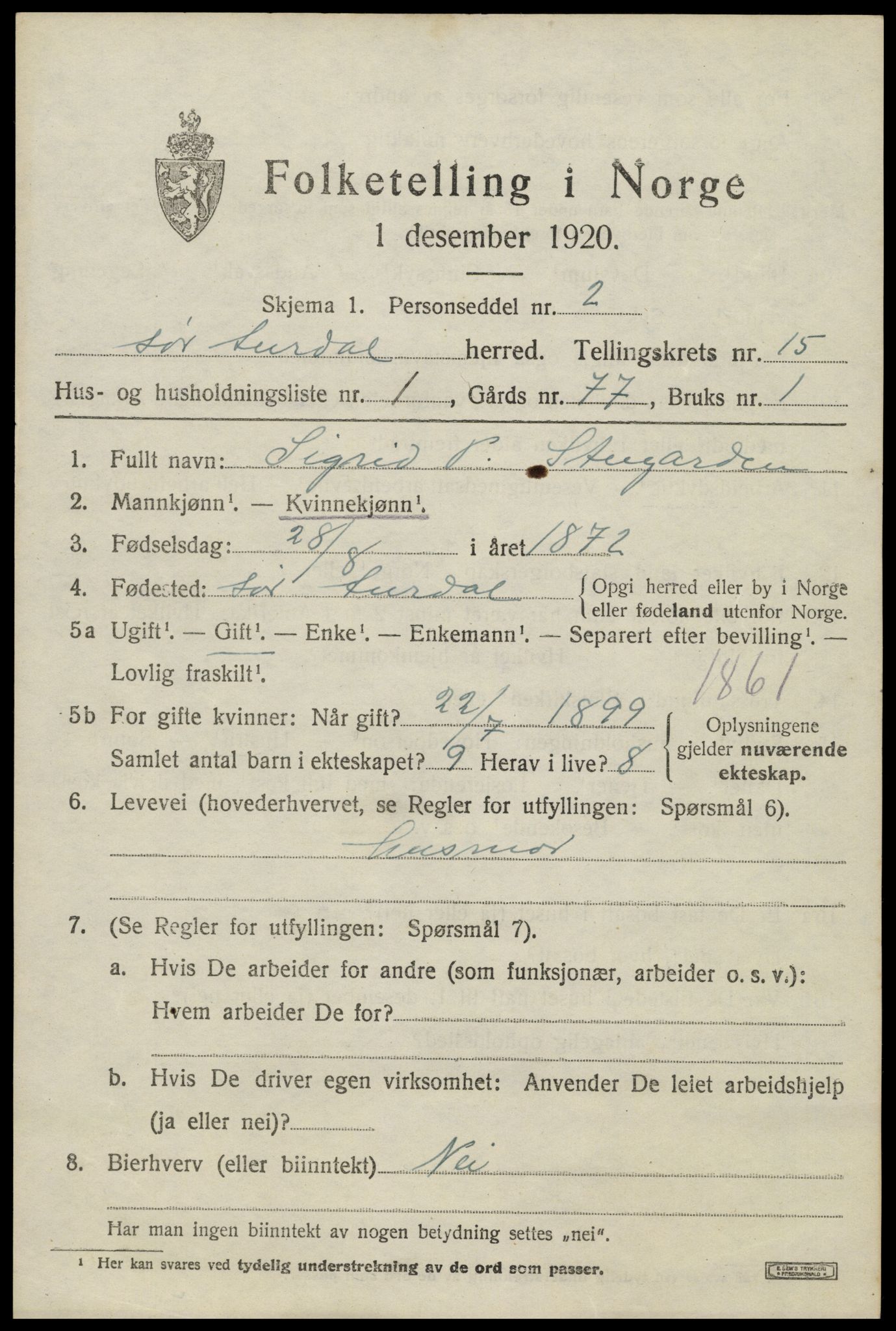 SAH, 1920 census for Sør-Aurdal, 1920, p. 8165