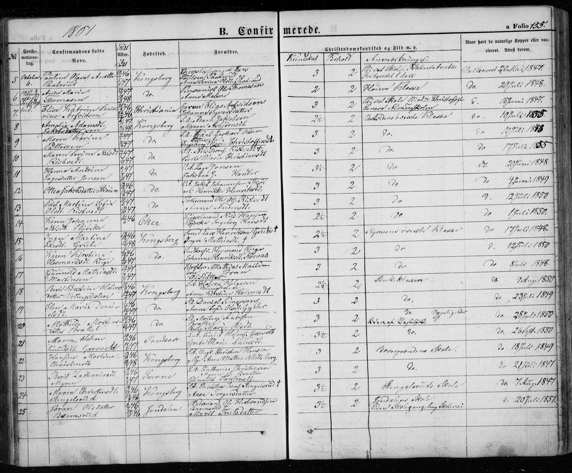 Kongsberg kirkebøker, AV/SAKO-A-22/G/Ga/L0003: Parish register (copy) no. 3, 1859-1875, p. 155