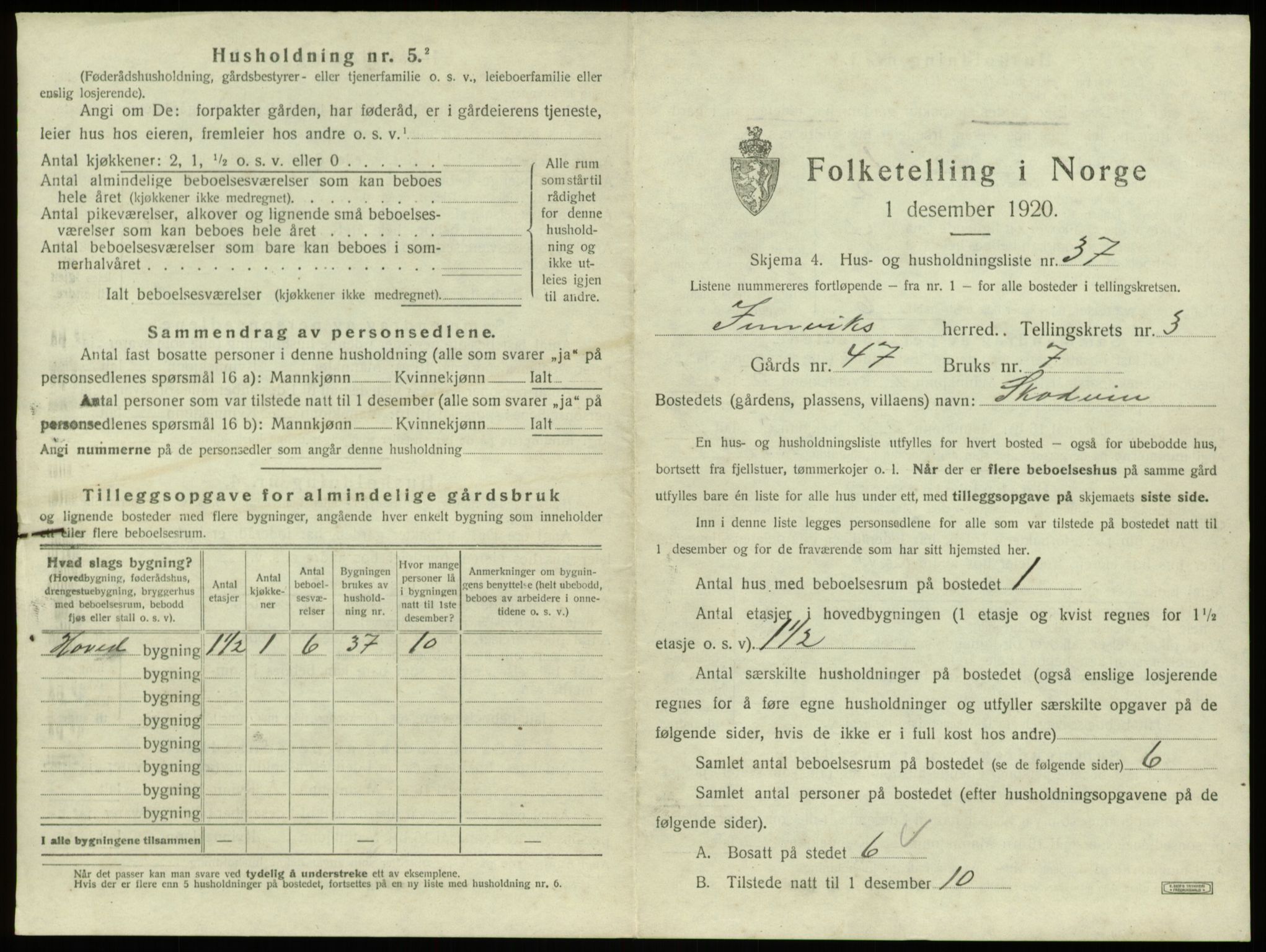 SAB, 1920 census for Innvik, 1920, p. 225