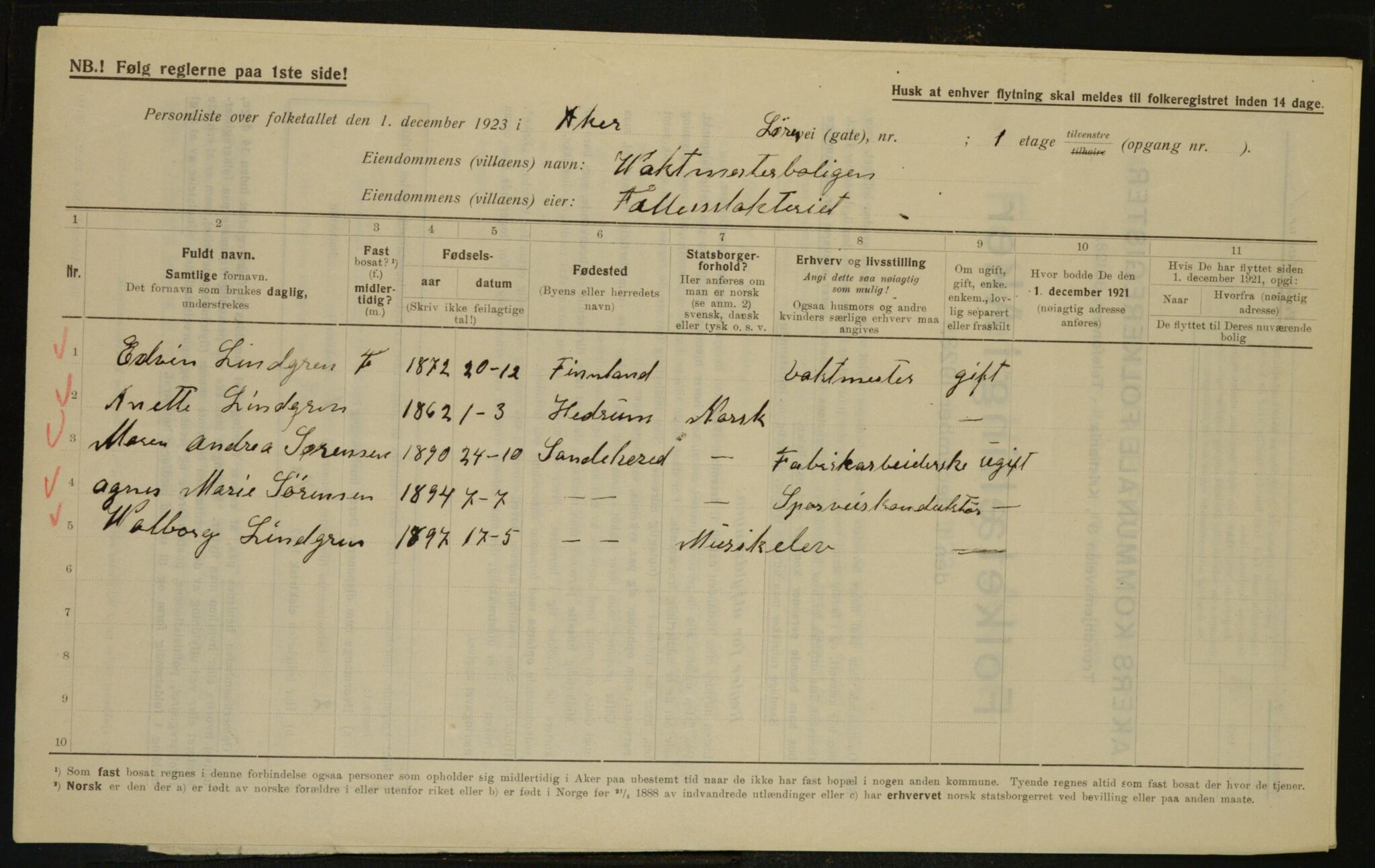 , Municipal Census 1923 for Aker, 1923, p. 28844