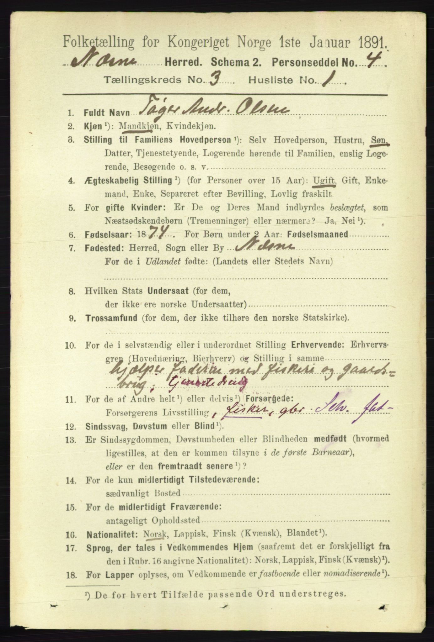 RA, 1891 census for 1828 Nesna, 1891, p. 1501