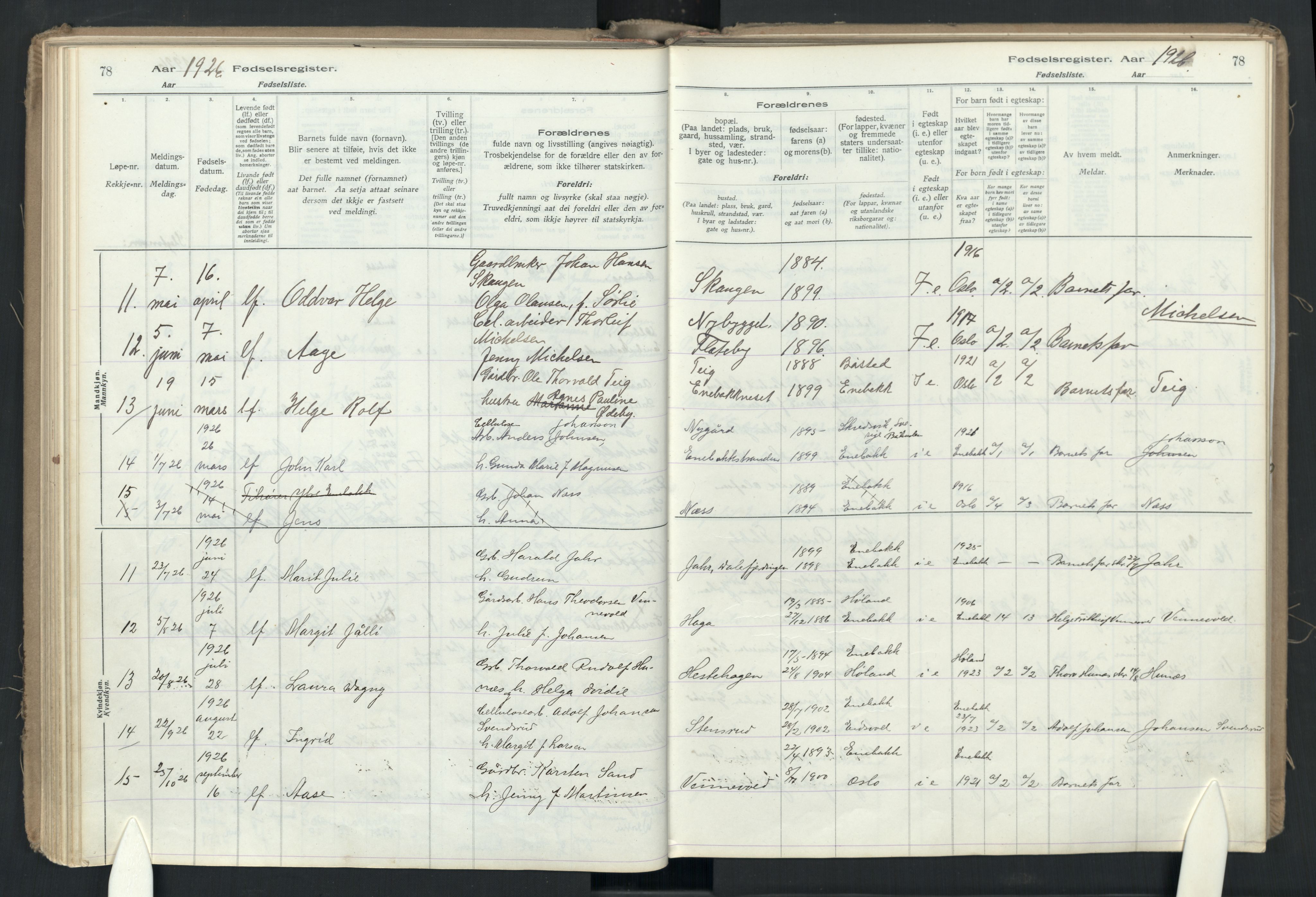 Enebakk prestekontor Kirkebøker, AV/SAO-A-10171c/J/Ja: Birth register no. I 1, 1916-1948, p. 78