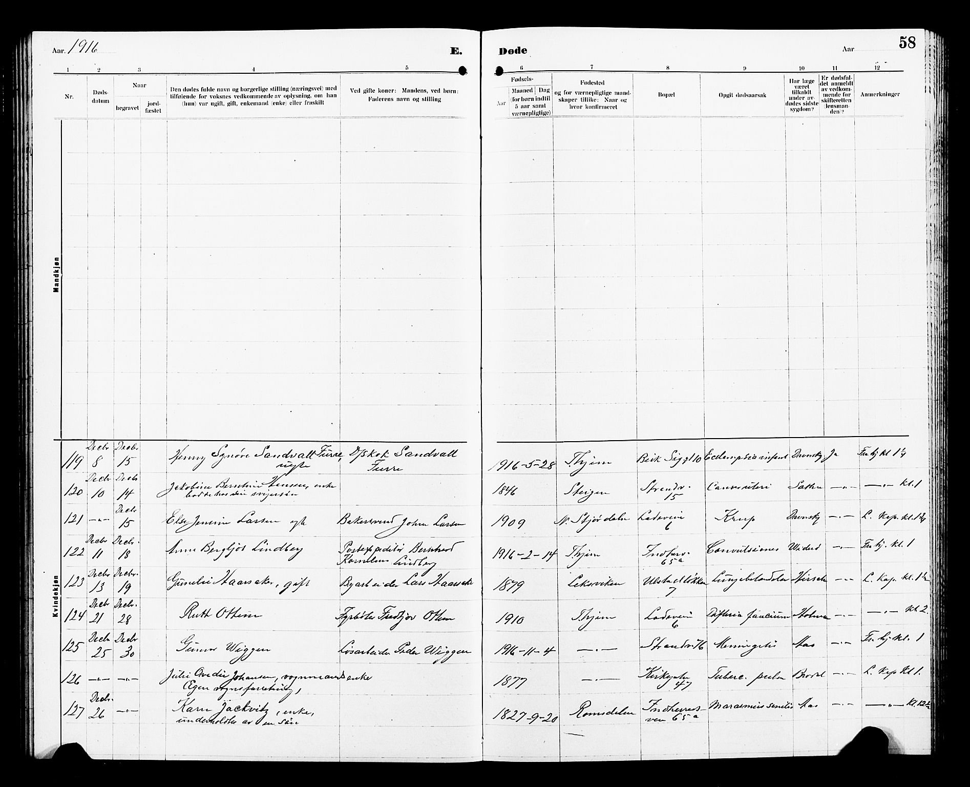 Ministerialprotokoller, klokkerbøker og fødselsregistre - Sør-Trøndelag, SAT/A-1456/605/L0257: Parish register (copy) no. 605C04, 1916-1922, p. 58