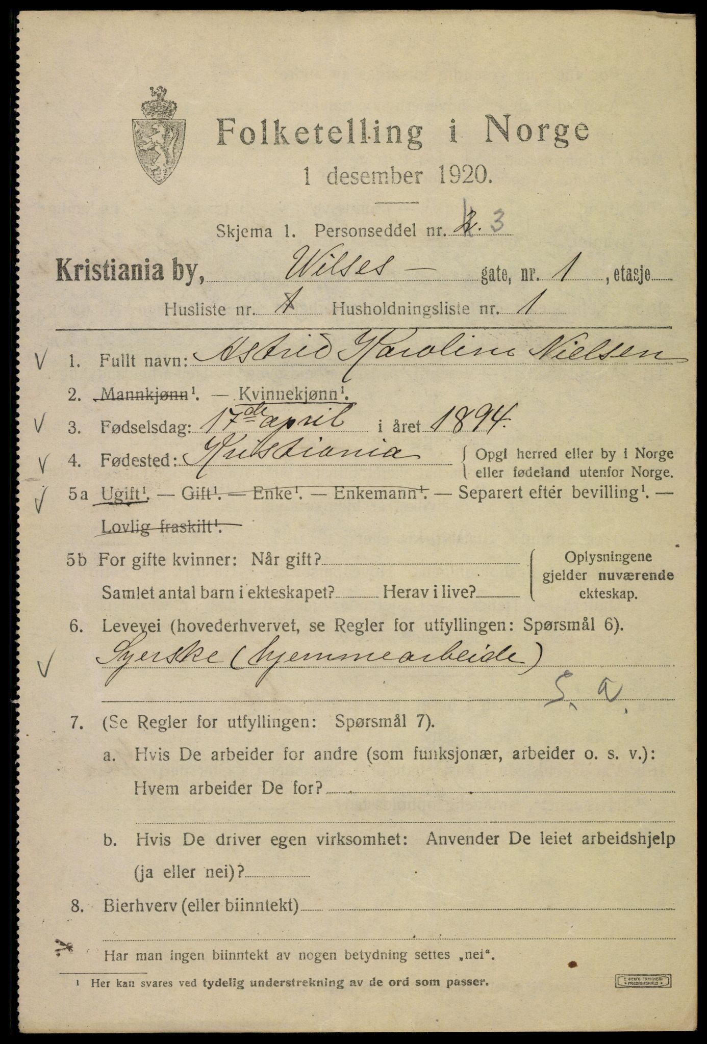 SAO, 1920 census for Kristiania, 1920, p. 652983