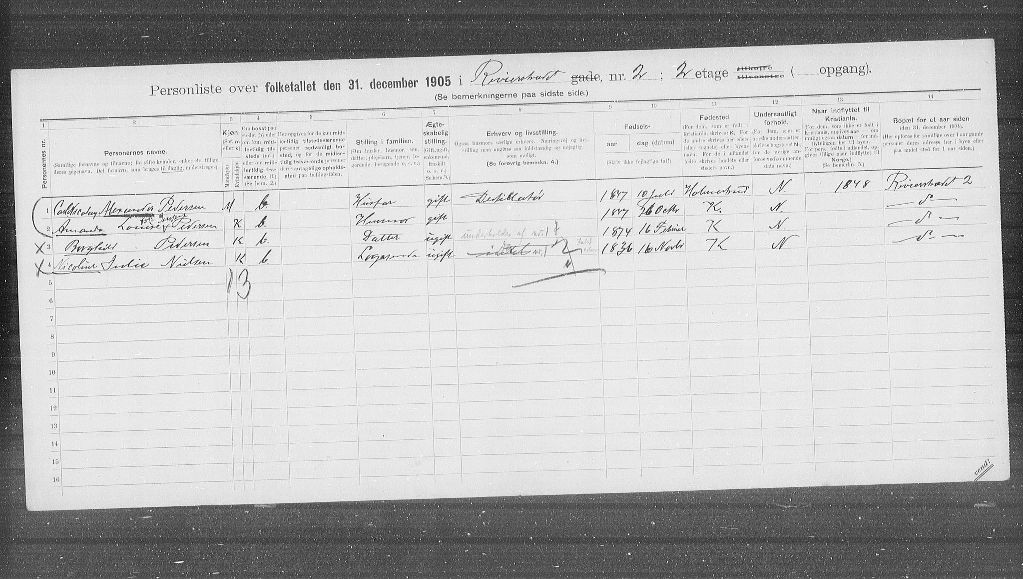 OBA, Municipal Census 1905 for Kristiania, 1905, p. 43448