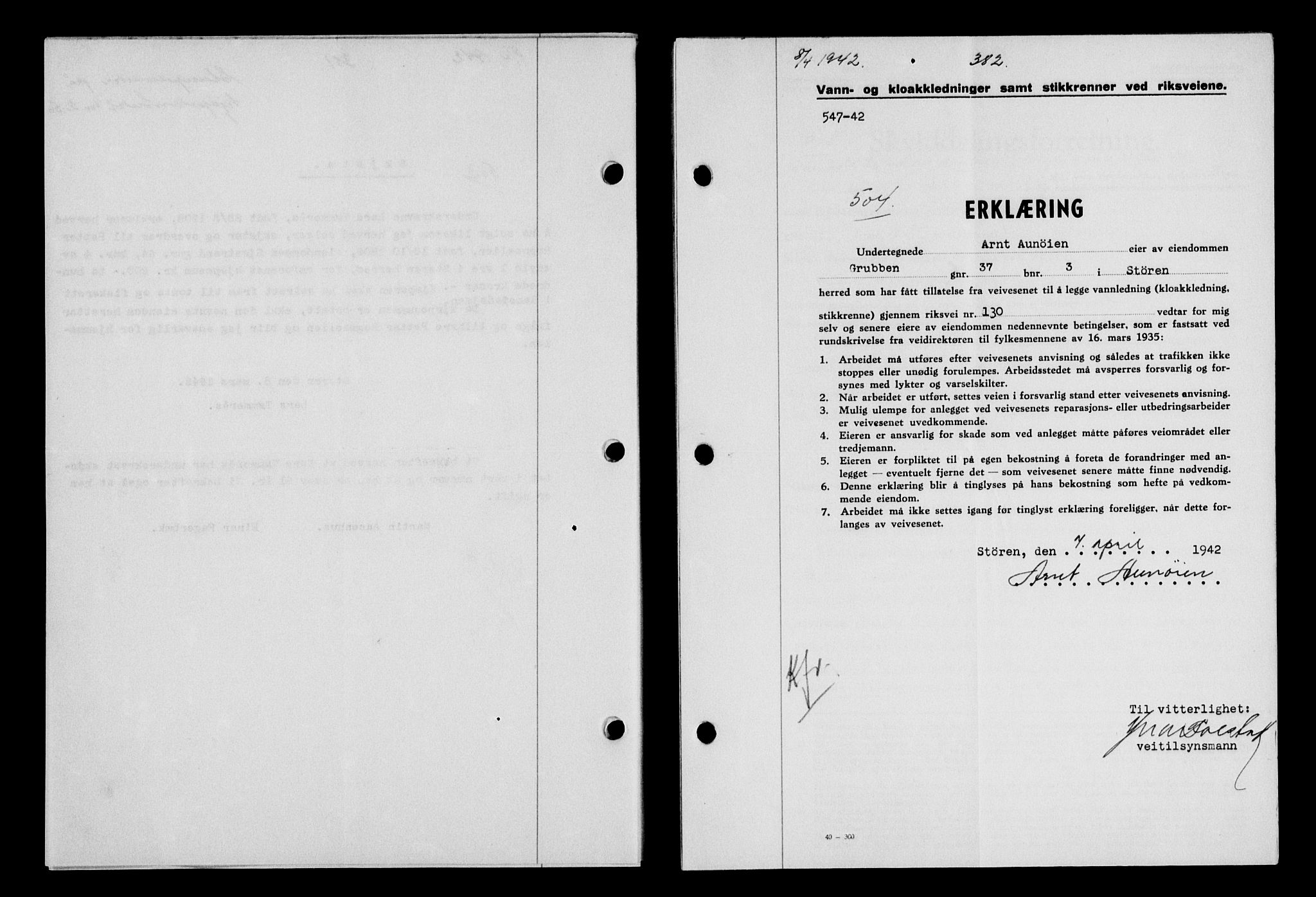 Gauldal sorenskriveri, SAT/A-0014/1/2/2C/L0054: Mortgage book no. 59, 1941-1942, Diary no: : 504/1942