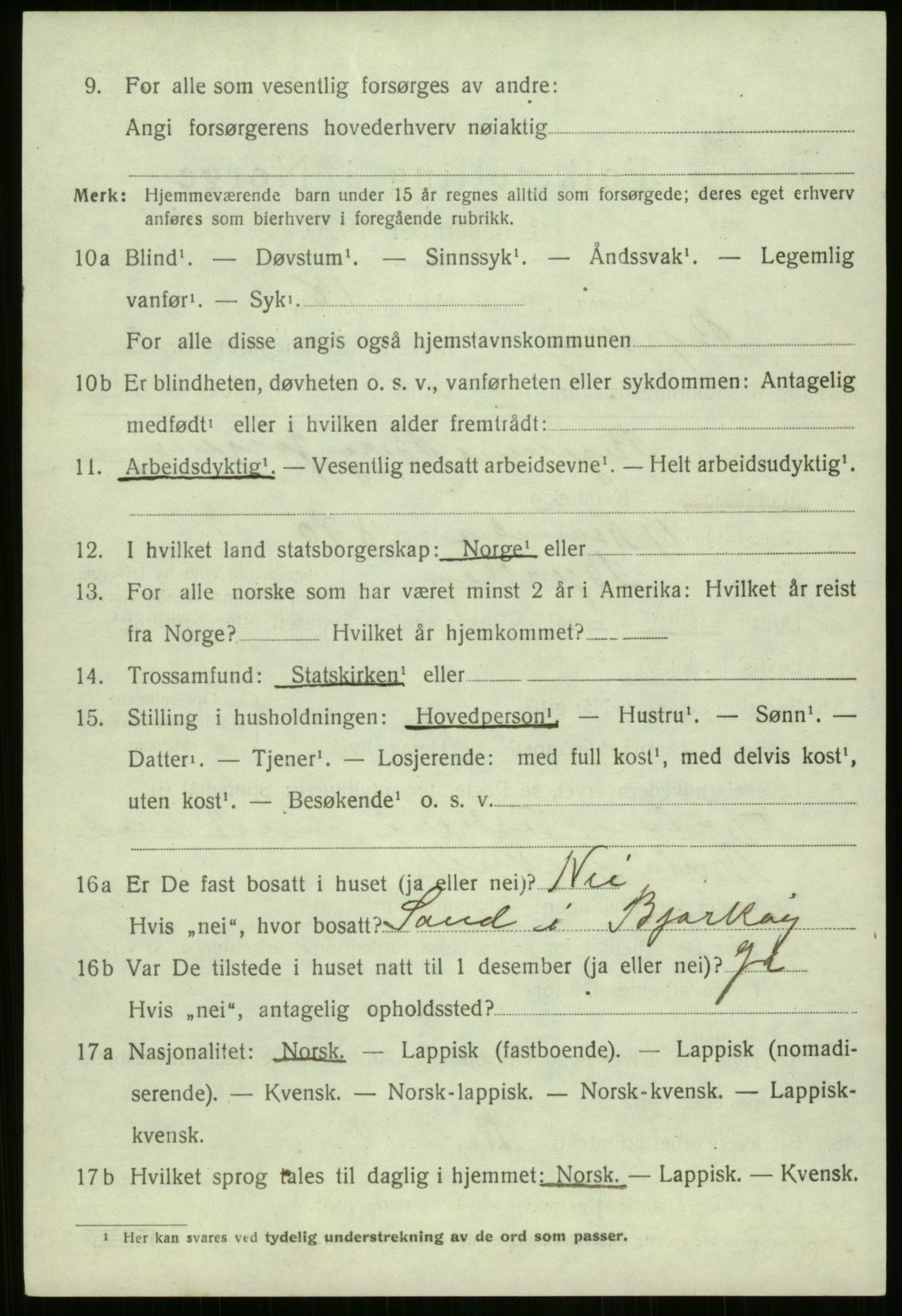 SATØ, 1920 census for Bjarkøy, 1920, p. 1550