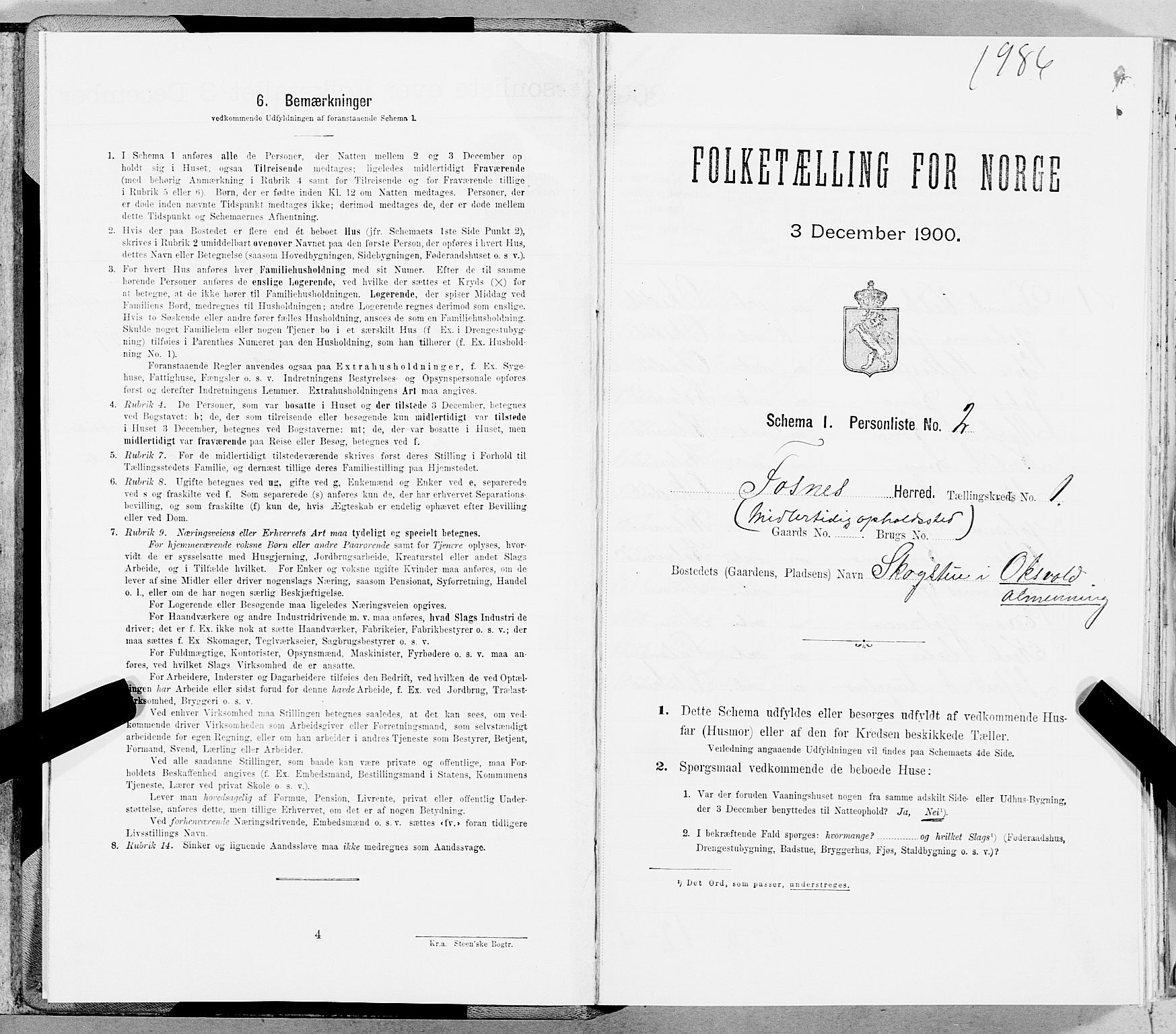 SAT, 1900 census for Fosnes, 1900, p. 27