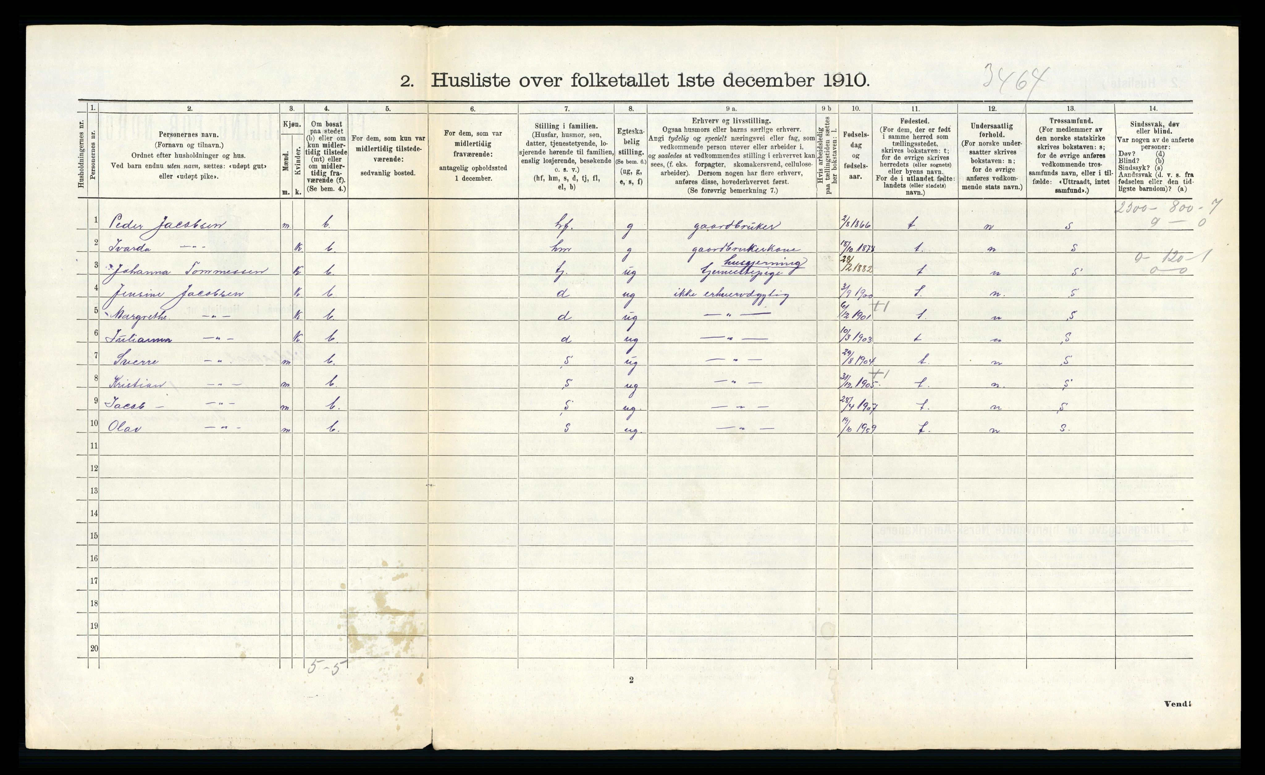 RA, 1910 census for Gildeskål, 1910, p. 954