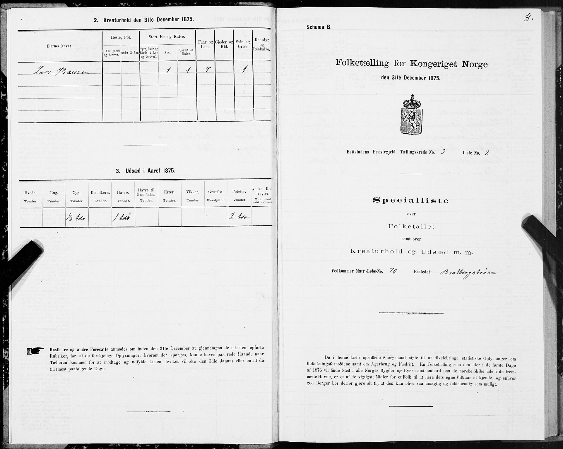 SAT, 1875 census for 1727P Beitstad, 1875, p. 2003