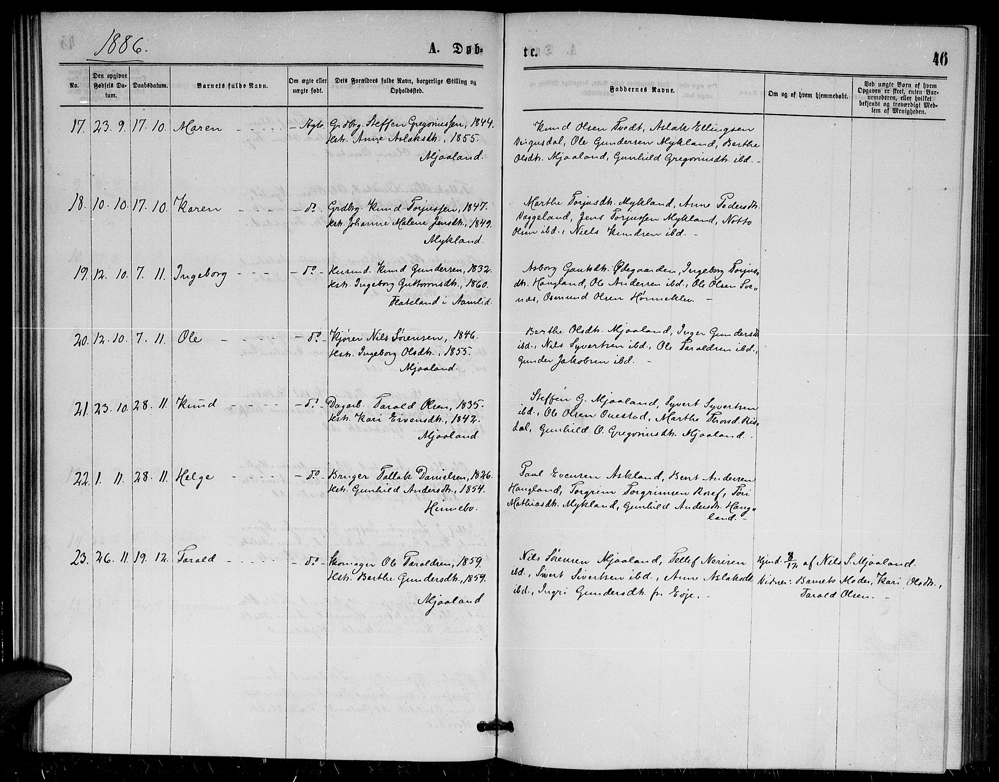 Herefoss sokneprestkontor, AV/SAK-1111-0019/F/Fa/Fac/L0001: Parish register (official) no. A 1, 1871-1886, p. 46