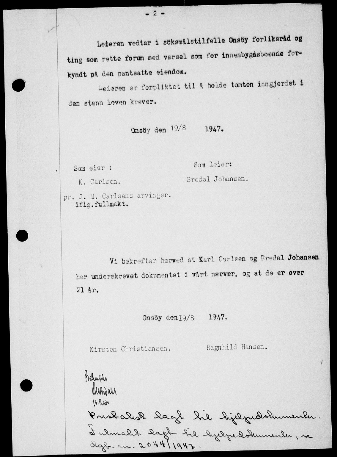 Onsøy sorenskriveri, SAO/A-10474/G/Ga/Gab/L0021: Mortgage book no. II A-21, 1947-1947, Diary no: : 2243/1947