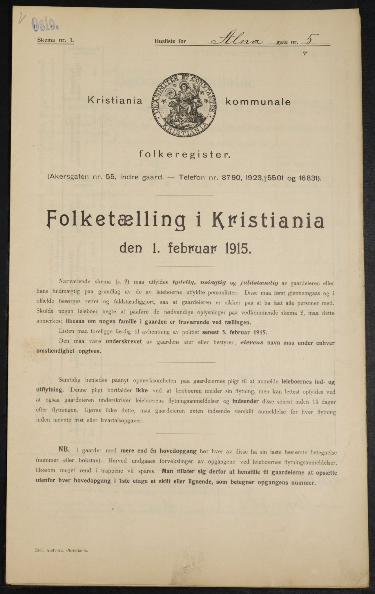 OBA, Municipal Census 1915 for Kristiania, 1915, p. 1128