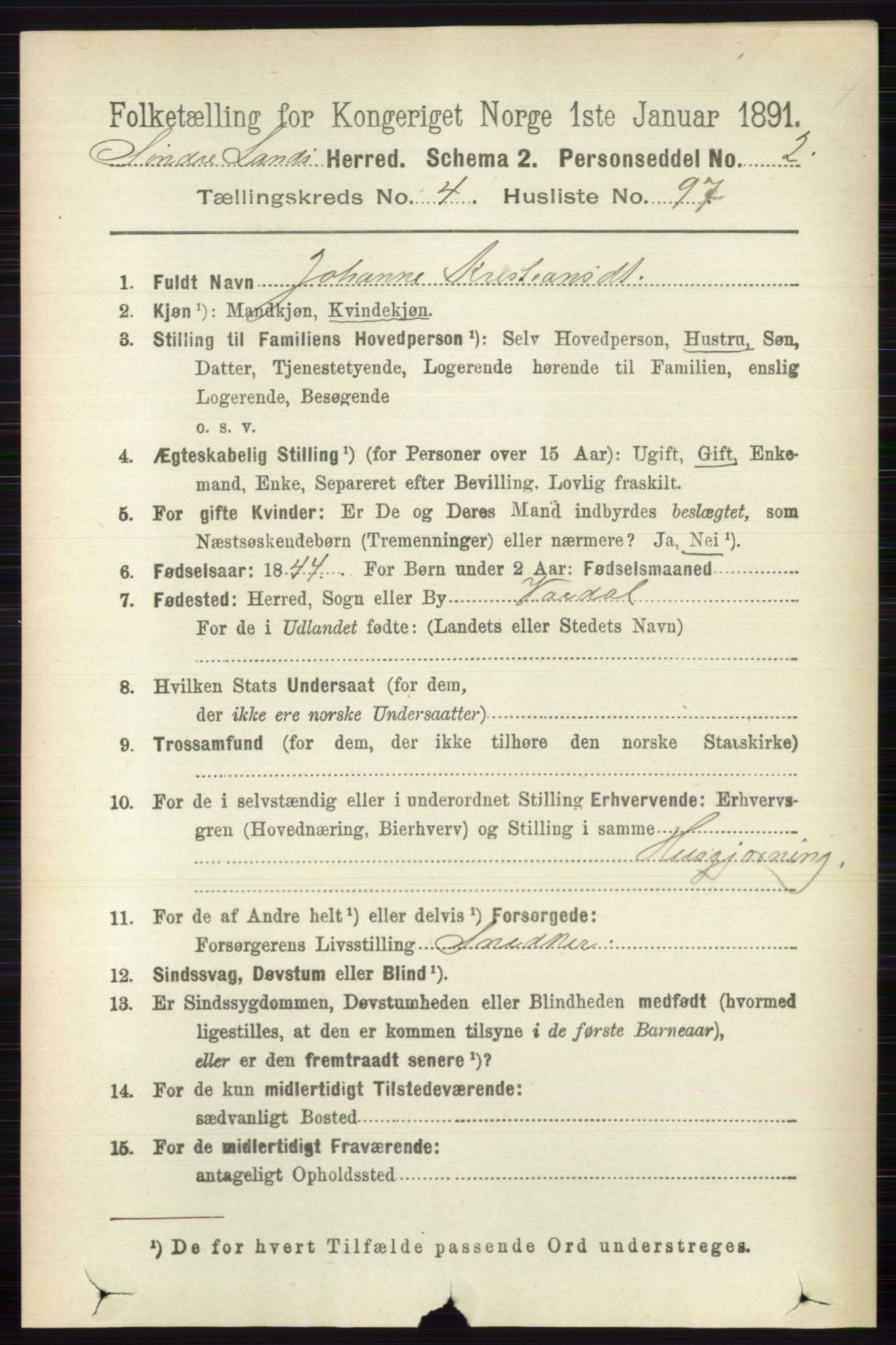 RA, 1891 census for 0536 Søndre Land, 1891, p. 4560