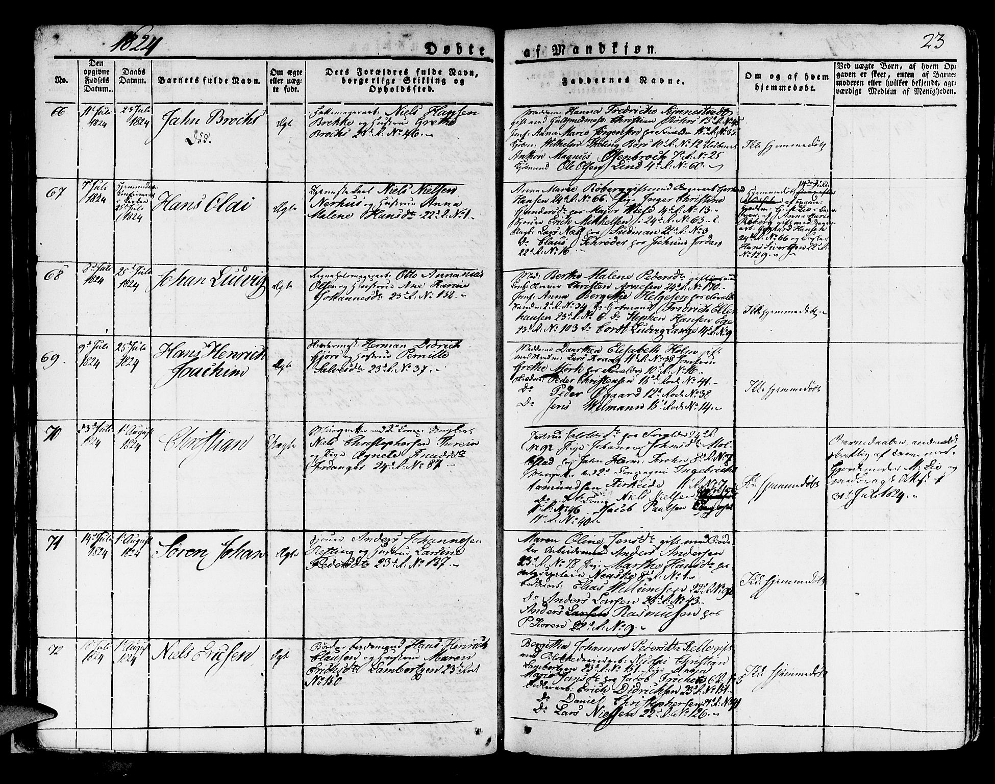 Korskirken sokneprestembete, AV/SAB-A-76101/H/Haa/L0014: Parish register (official) no. A 14, 1823-1835, p. 23