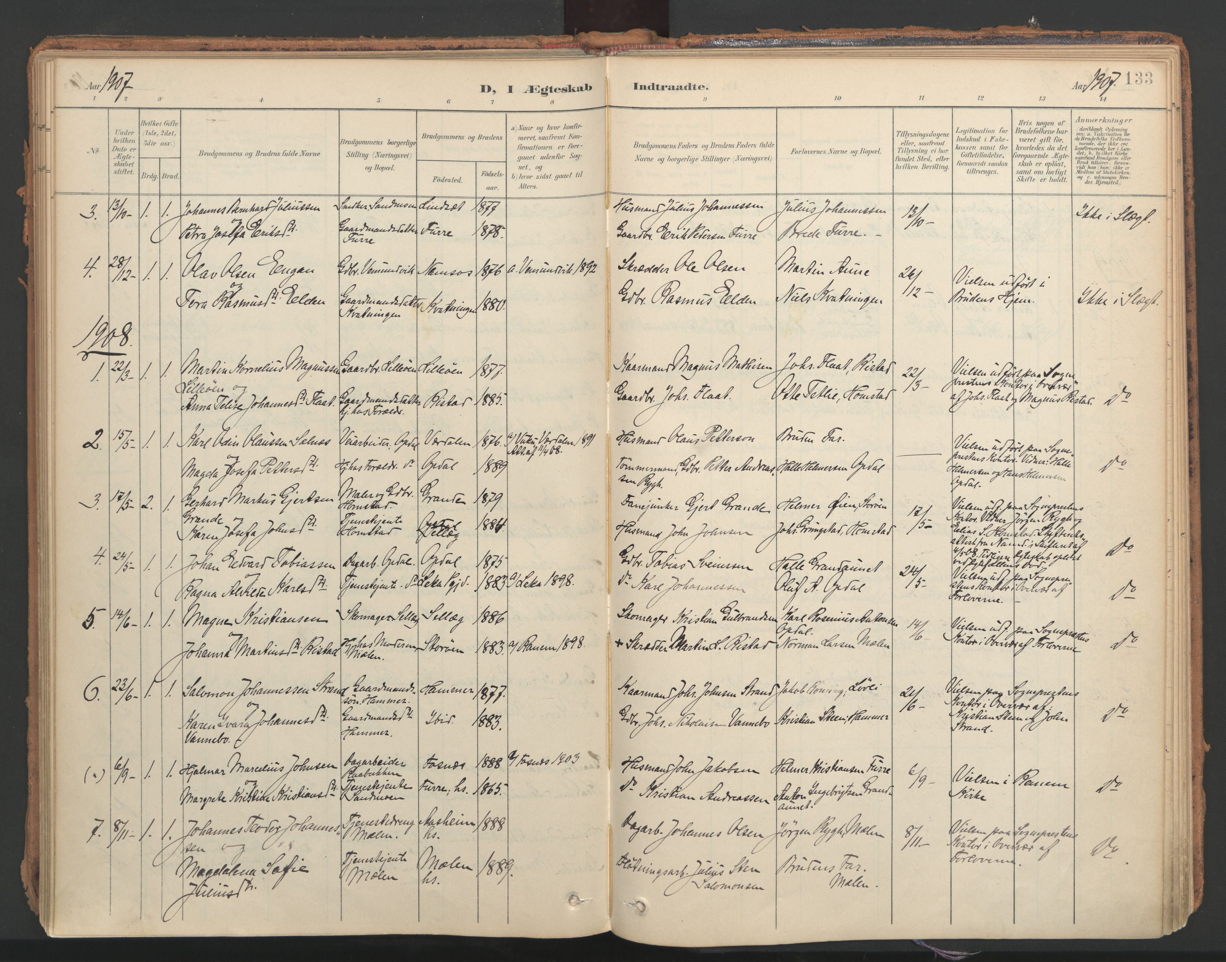 Ministerialprotokoller, klokkerbøker og fødselsregistre - Nord-Trøndelag, SAT/A-1458/766/L0564: Parish register (official) no. 767A02, 1900-1932, p. 133