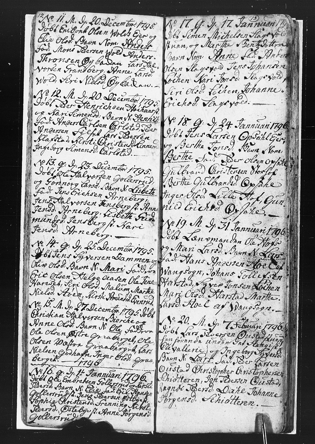 Romedal prestekontor, SAH/PREST-004/L/L0002: Parish register (copy) no. 2, 1795-1800, p. 12-13