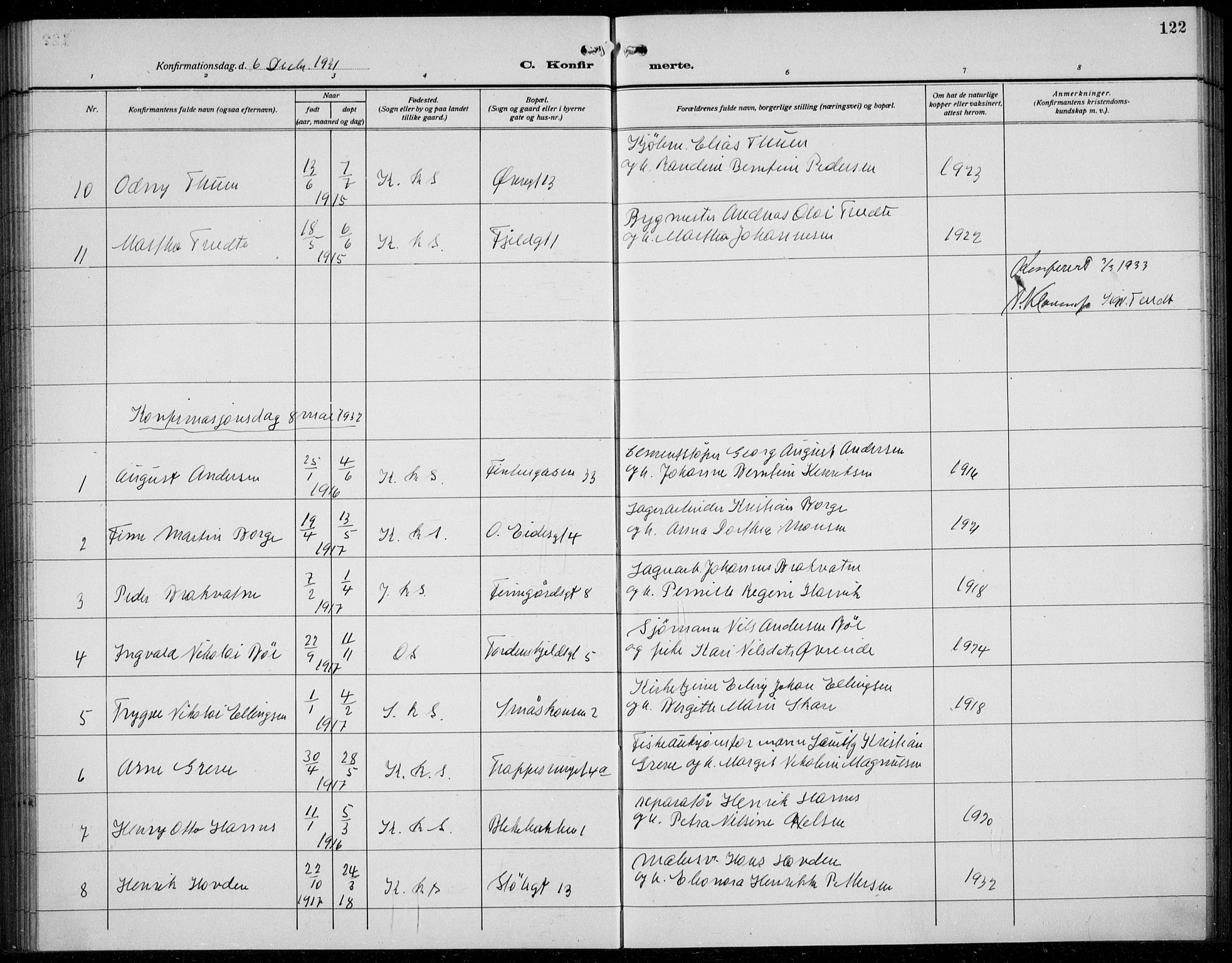 Korskirken sokneprestembete, SAB/A-76101/H/Hab: Parish register (copy) no. C 6, 1918-1941, p. 122